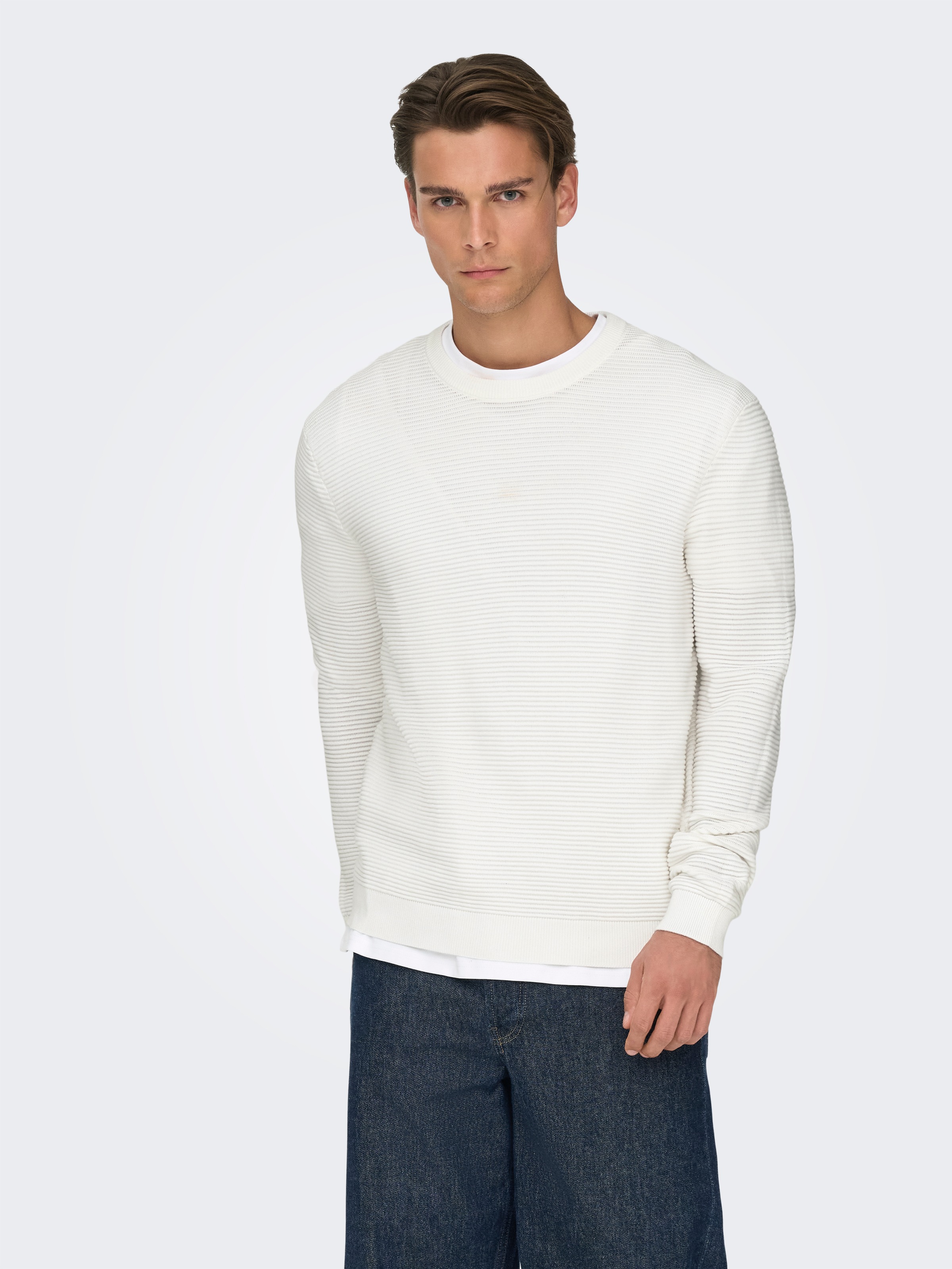 Image of ONLY & SONS Rundhalspullover "ONSRON REG LS CREW NECK KNIT NOOS" Baumwolle, regular fit