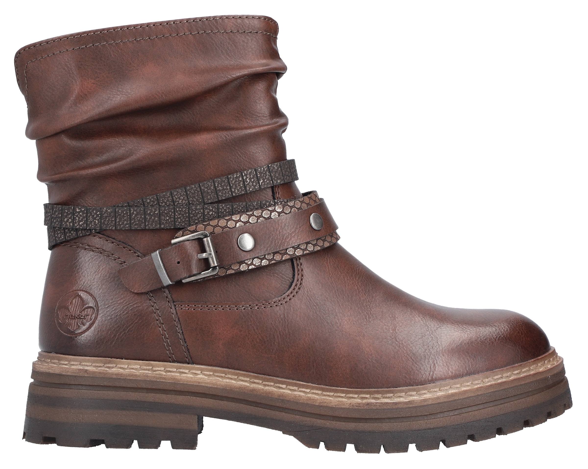 Rieker Winterstiefelette  Boots, Blockabsatz, mit Zierriemchen am slouchy Schaft