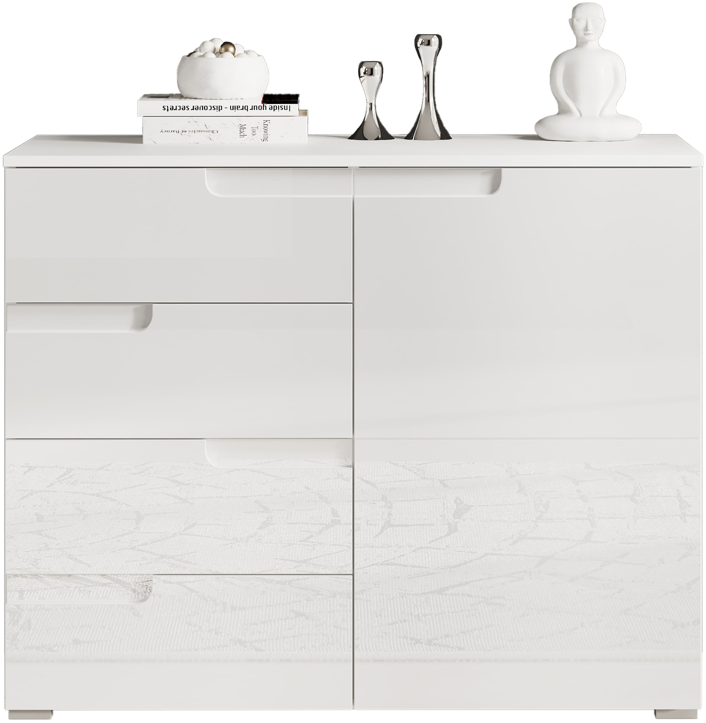 HBZ Kommode »Spice weiss hochglanz, BxHxT 100x80x40 cm« Kommode mit 1 Tür, 4 Schubkästen und 1 Einlegeboden