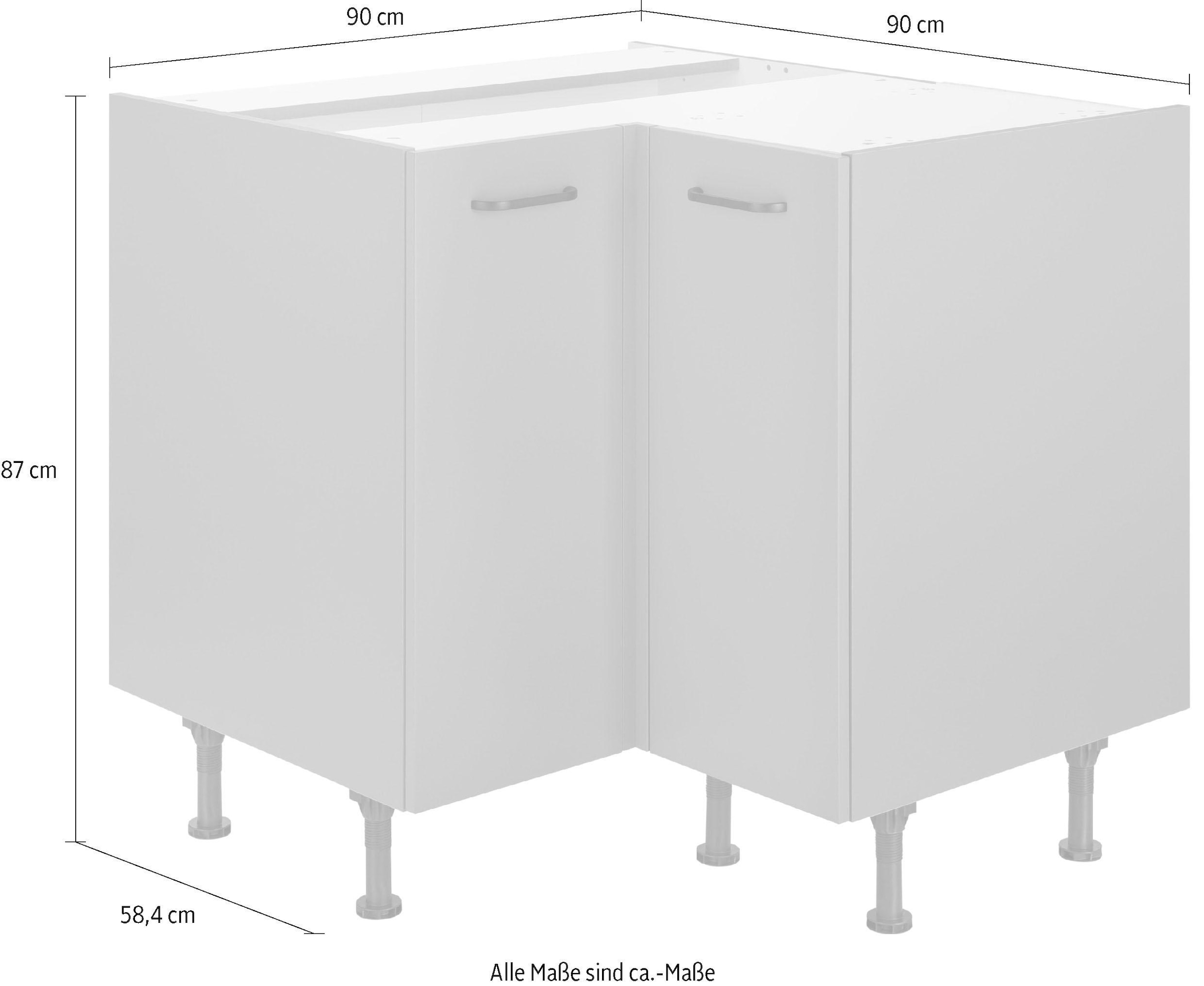 OPTIFIT Eckunterschrank »Elga«, mit Soft-Close-Funktion, höhenverstellbaren Füsse, Breite 90x90 cm