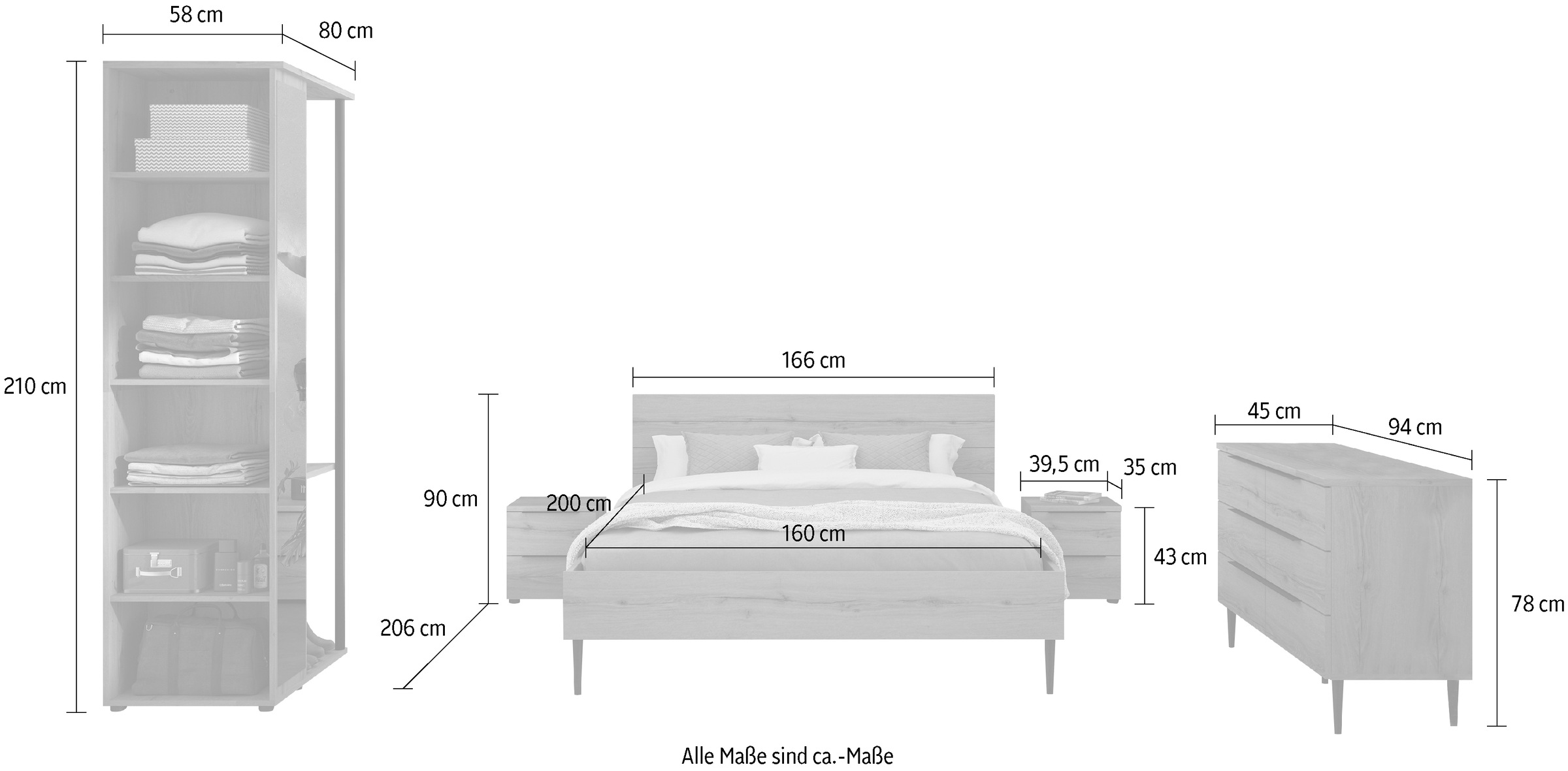 Gami Schlafzimmer-Set Vollständiges Zimmer mit funktionalen und praktischen Ablagen!