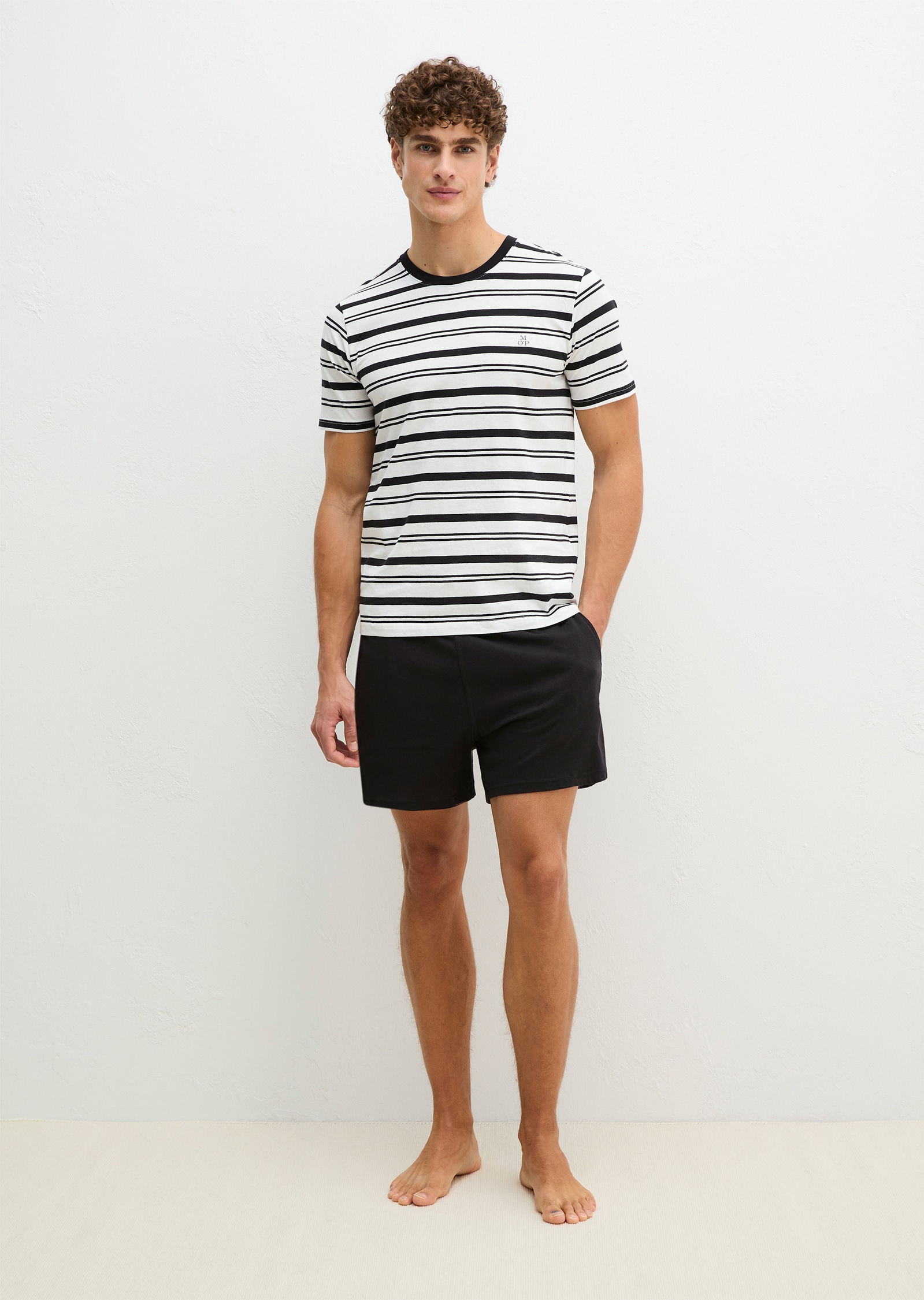Image of Marc OPolo Shorty "Mix N Match Cotton" 2 tlg. mit Steifen, Rundhalsausschnitt und kurzen Ärmeln