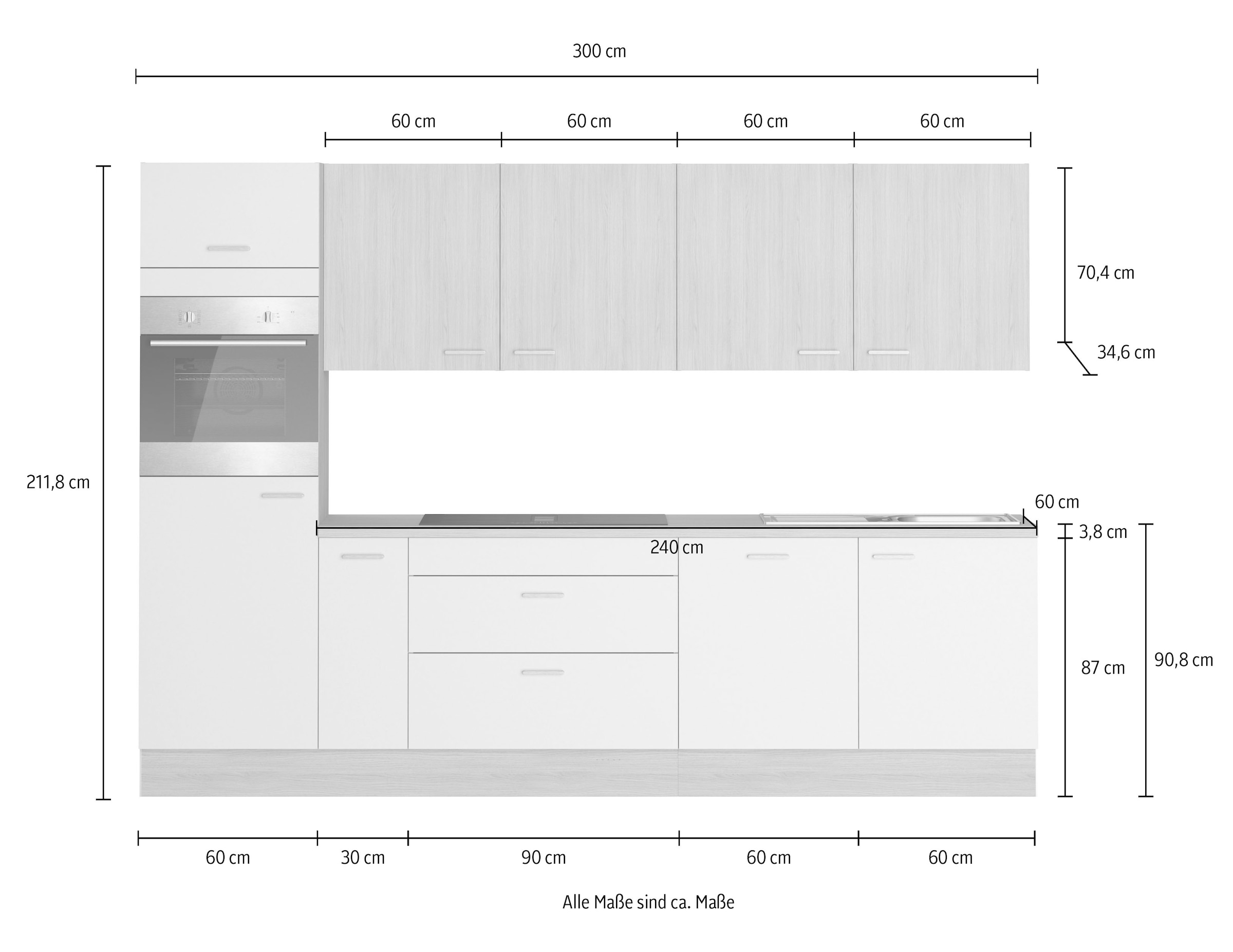 KOCHSTATION Küchenzeile »KS-Lucy« Breite 300 cm, Soft-Close, inkl. Zubehör, wahlweise mit E-Geräten