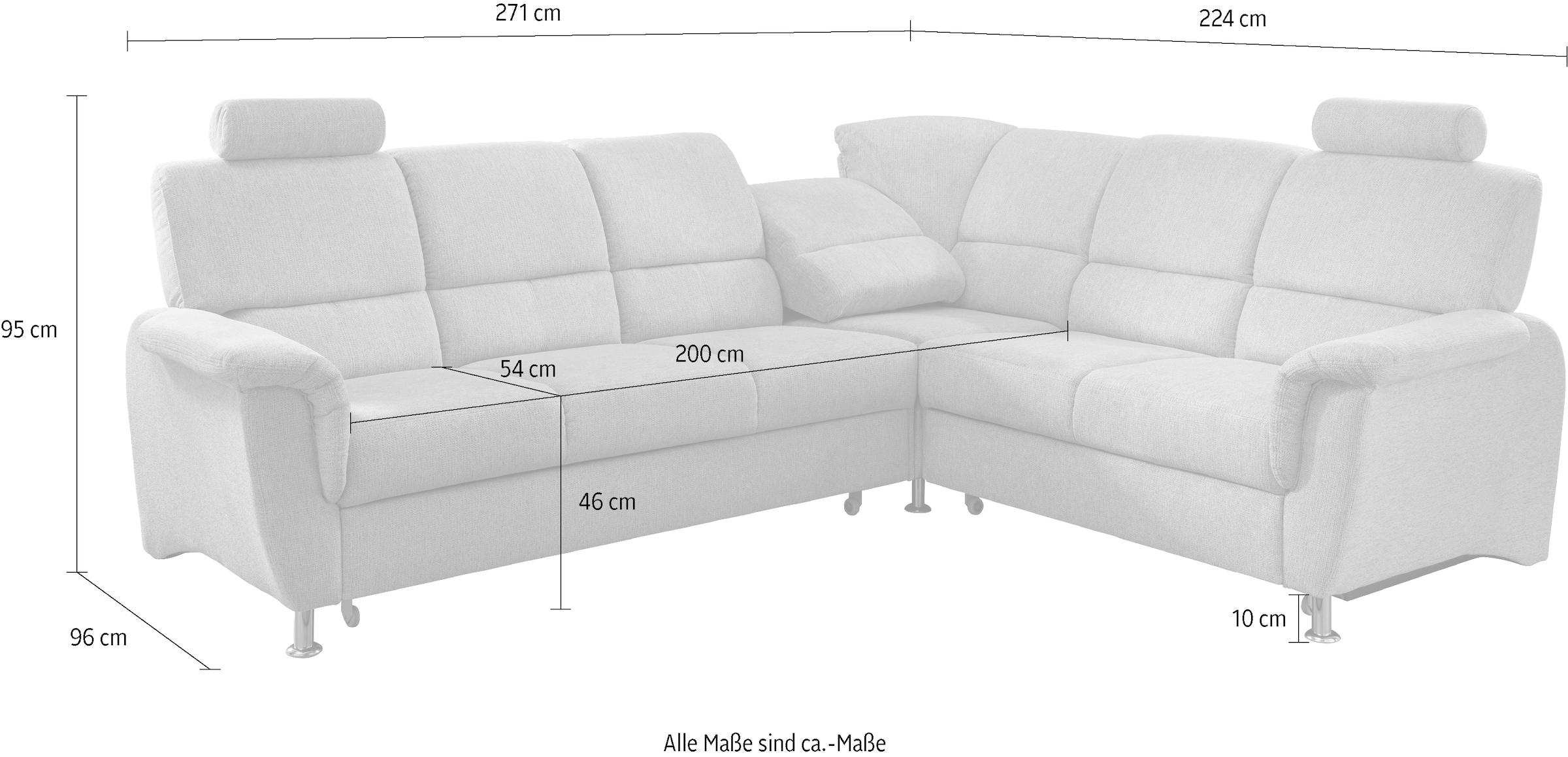 Home affaire Ecksofa »Pisa L-Form, mit Schlaffunktion, Stauraum, 2x höhenverstellbare«, Kopfstützen und Relaxfunktion im Eckelement
