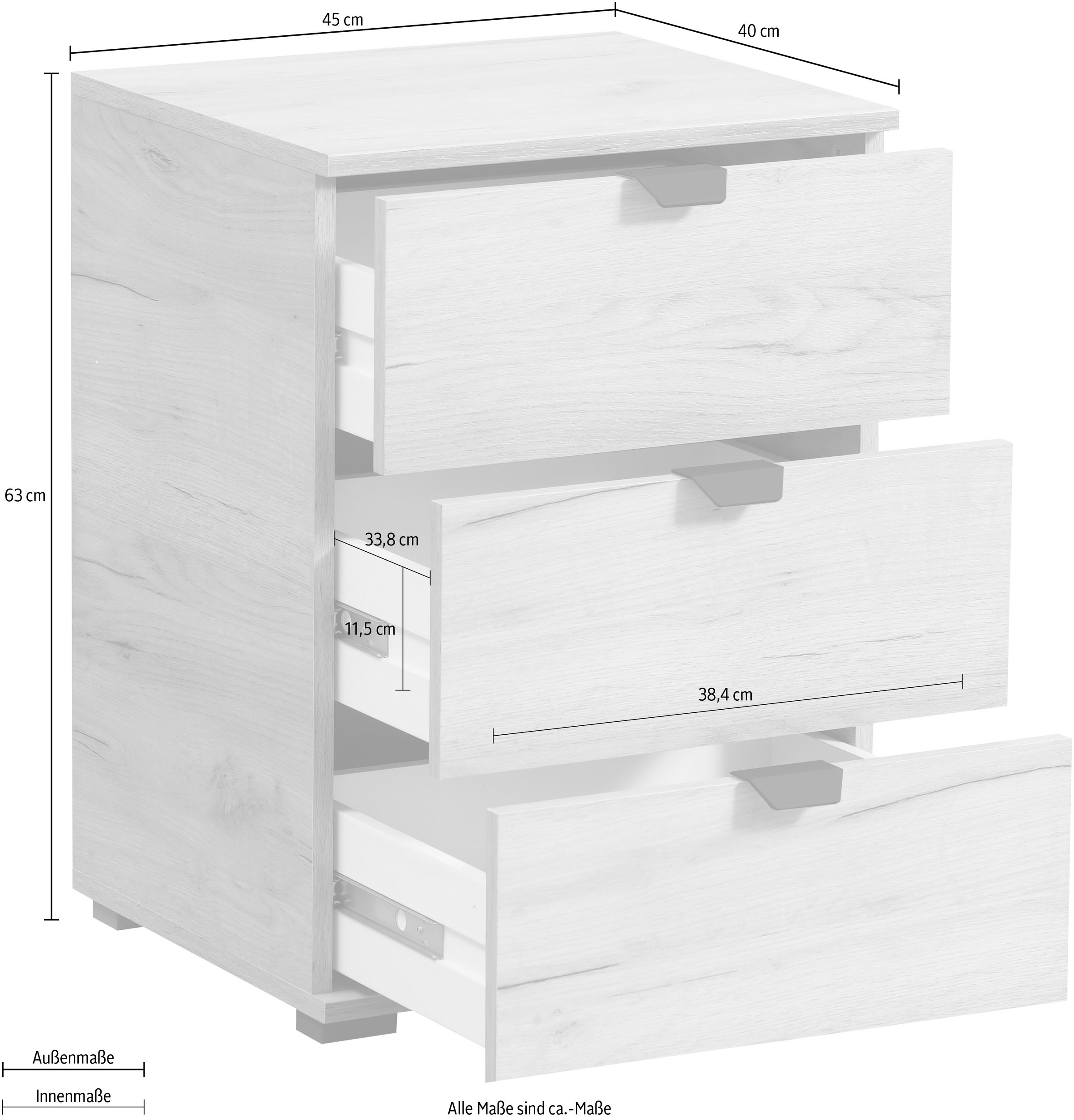 INOSIGN Nachtkommode »Duero«, mit 3 Schubkästen, Breite 45 cm