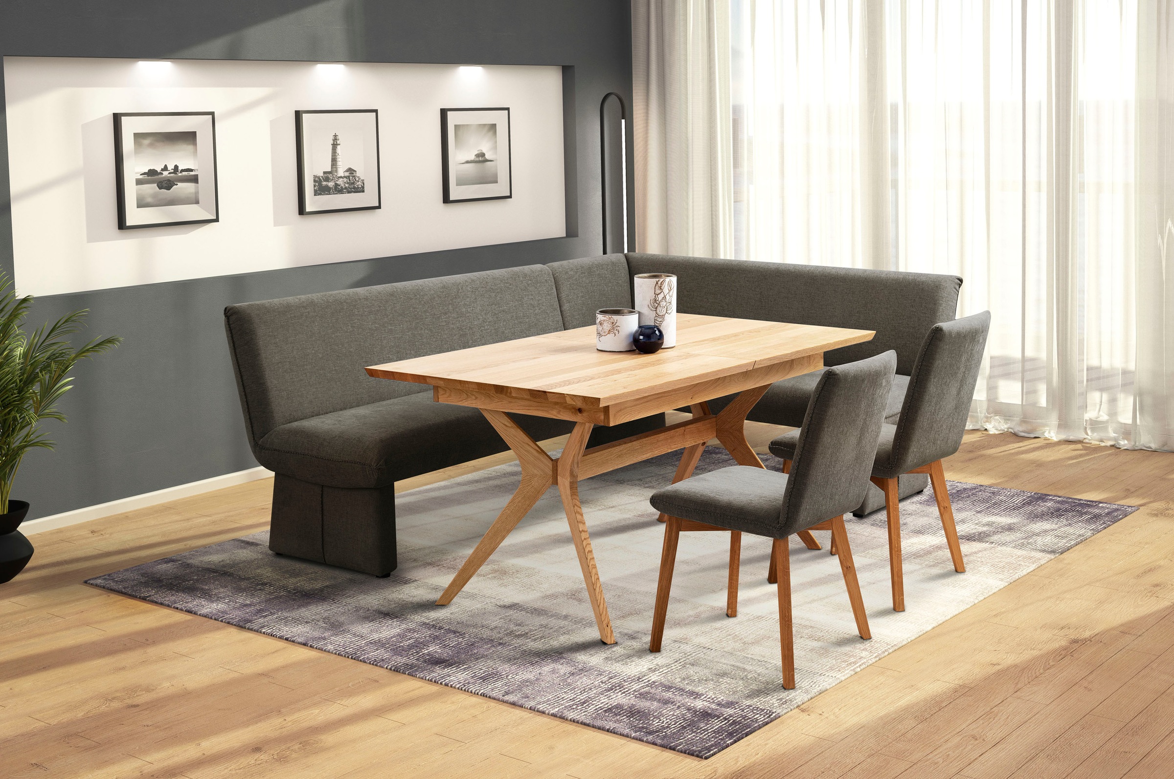 Image of Premium collection by Home affaire Eckbankgruppe »London«, (4 tlg.), Eckbank mit Wellenunterfederung im Sitz, langer Schenkel Breite 240 cm, Tisch ausziehbar, Breite 160-210 cm bei Ackermann Versand Schweiz