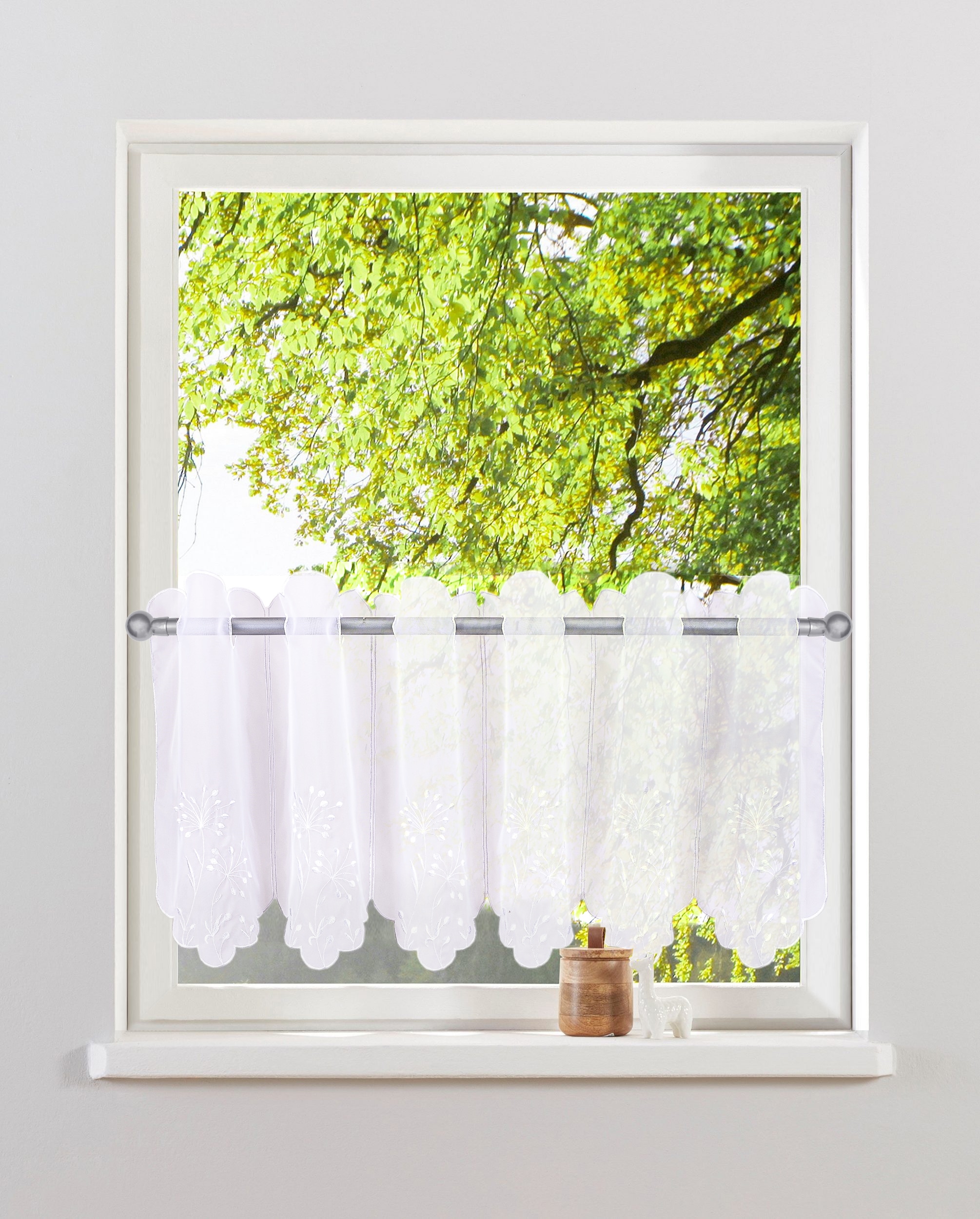 Image of GOODproduct Scheibengardine "Maarle, 1 Stück, transparent, Durchzuglöcher, florales Strickmuster" Durchzuglöcher 1 Stk. tlg.