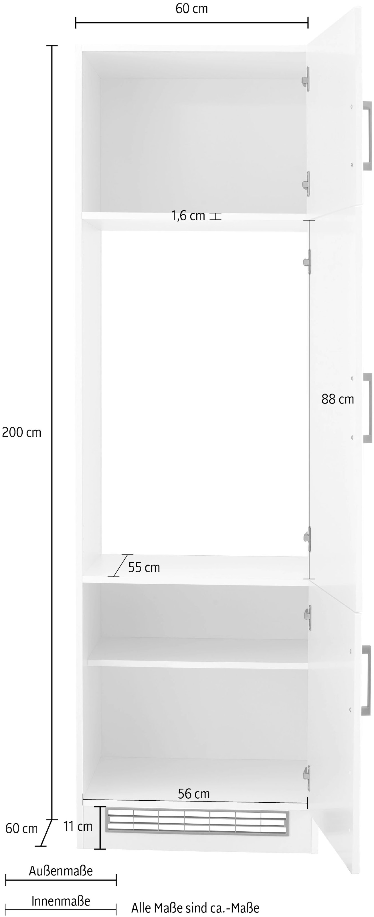 KOCHSTATION Kühlumbauschrank »KS-Tinnum« 60 cm breit, 200 cm hoch, Metallgriffe, mit Nischenmass 88 cm