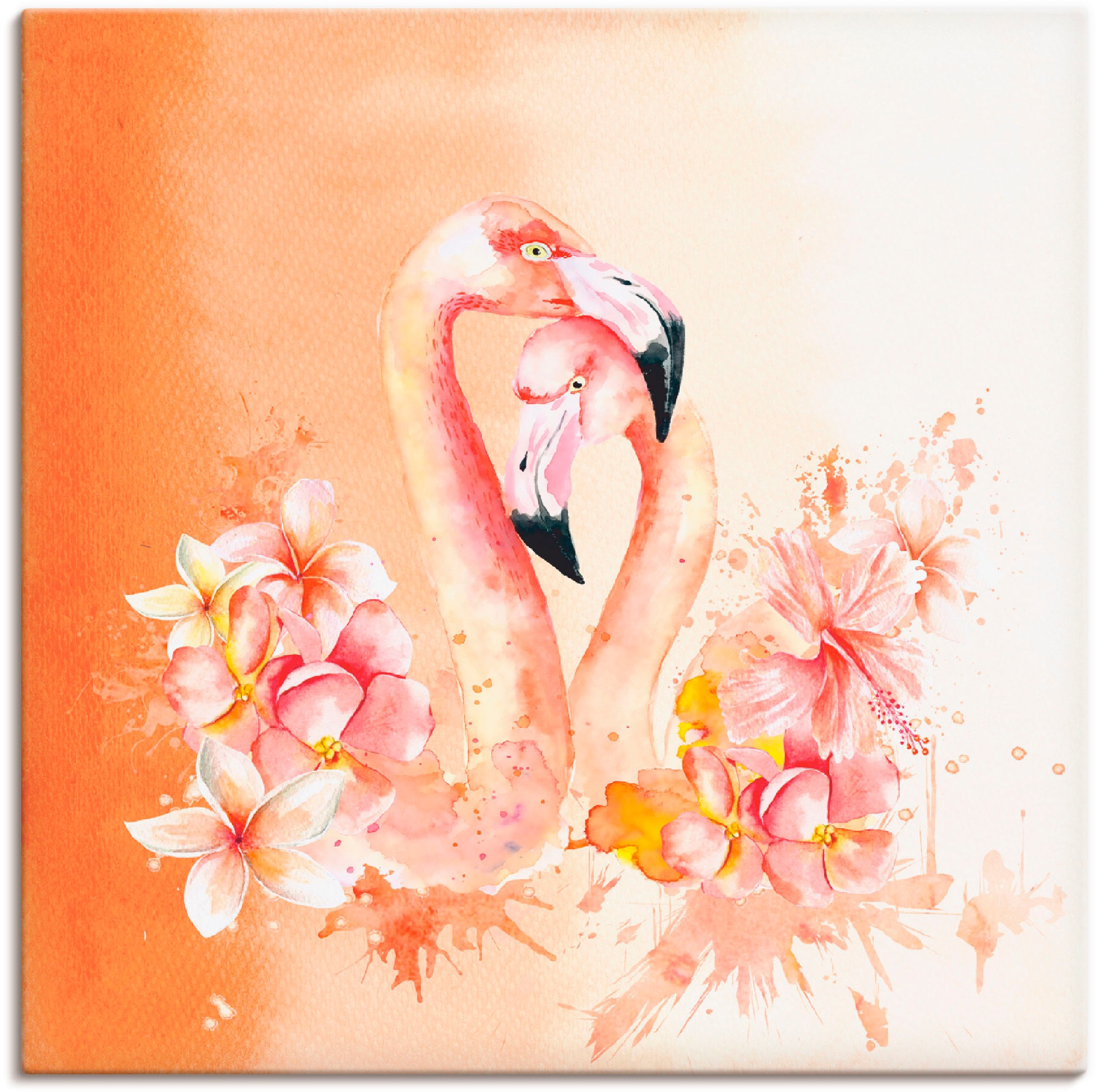 Image of Artland Wandbild »Orange Flamingo in Love- Illustration«, Vögel, (1 St.), in vielen Grössen & Produktarten - Alubild / Outdoorbild für den Aussenbereich, Leinwandbild, Poster, Wandaufkleber / Wandtattoo auch für Badezimmer geeignet bei Ackermann Versand S