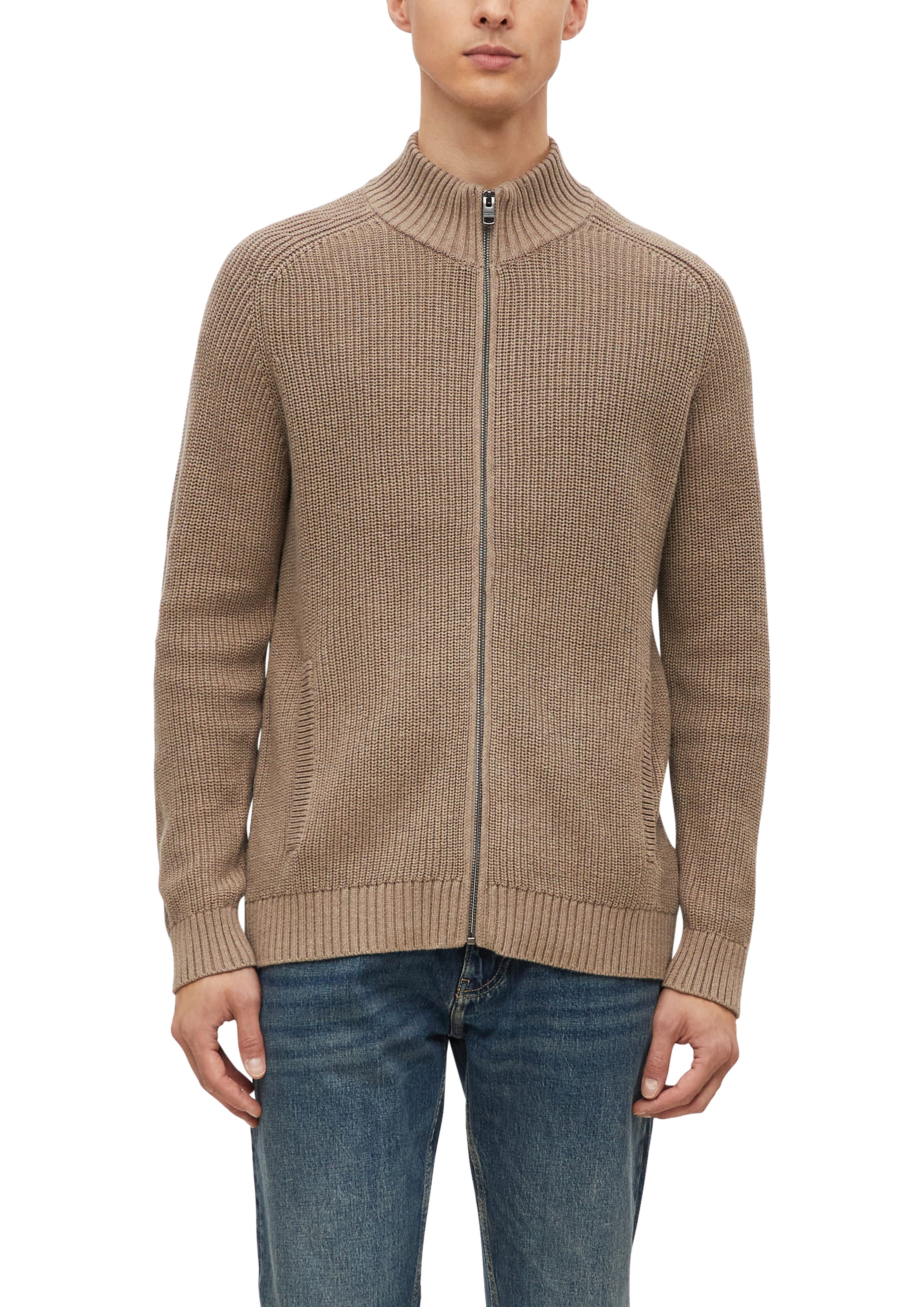 s.Oliver Strickjacke Stehkragen, Rippstrick, Baumwolle
