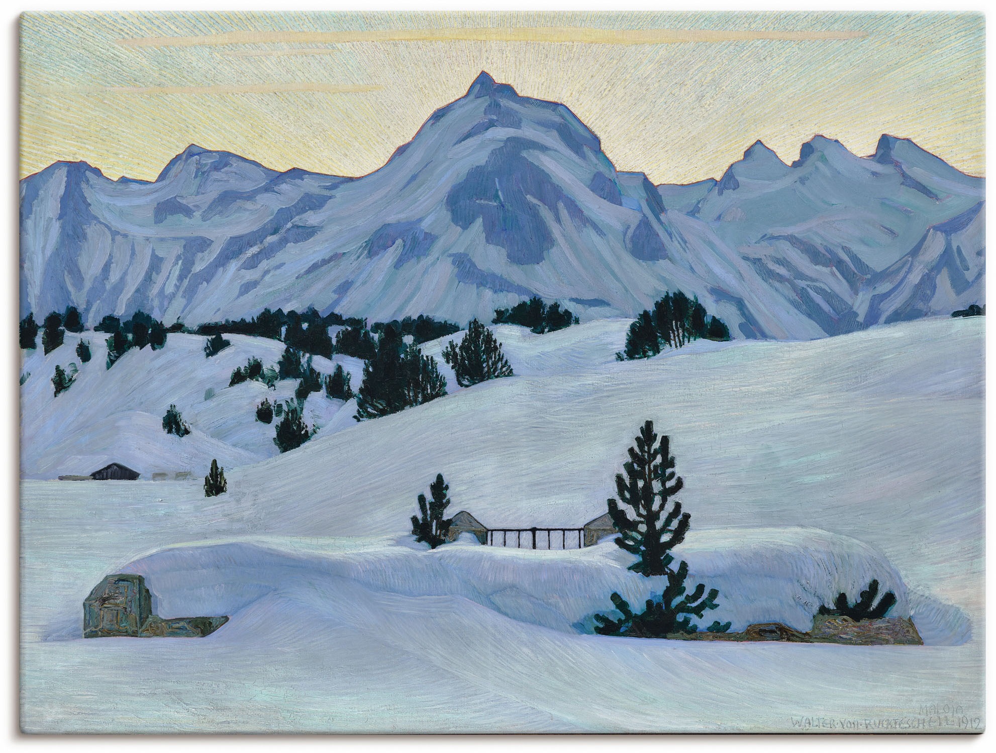 Image of Artland Wandbild »Winterlandschaft bei Maloja. 1912«, Berge & Alpenbilder, (1 St.), in vielen Grössen & Produktarten - Alubild / Outdoorbild für den Aussenbereich, Leinwandbild, Poster, Wandaufkleber / Wandtattoo auch für Badezimmer geeignet bei Ackermann