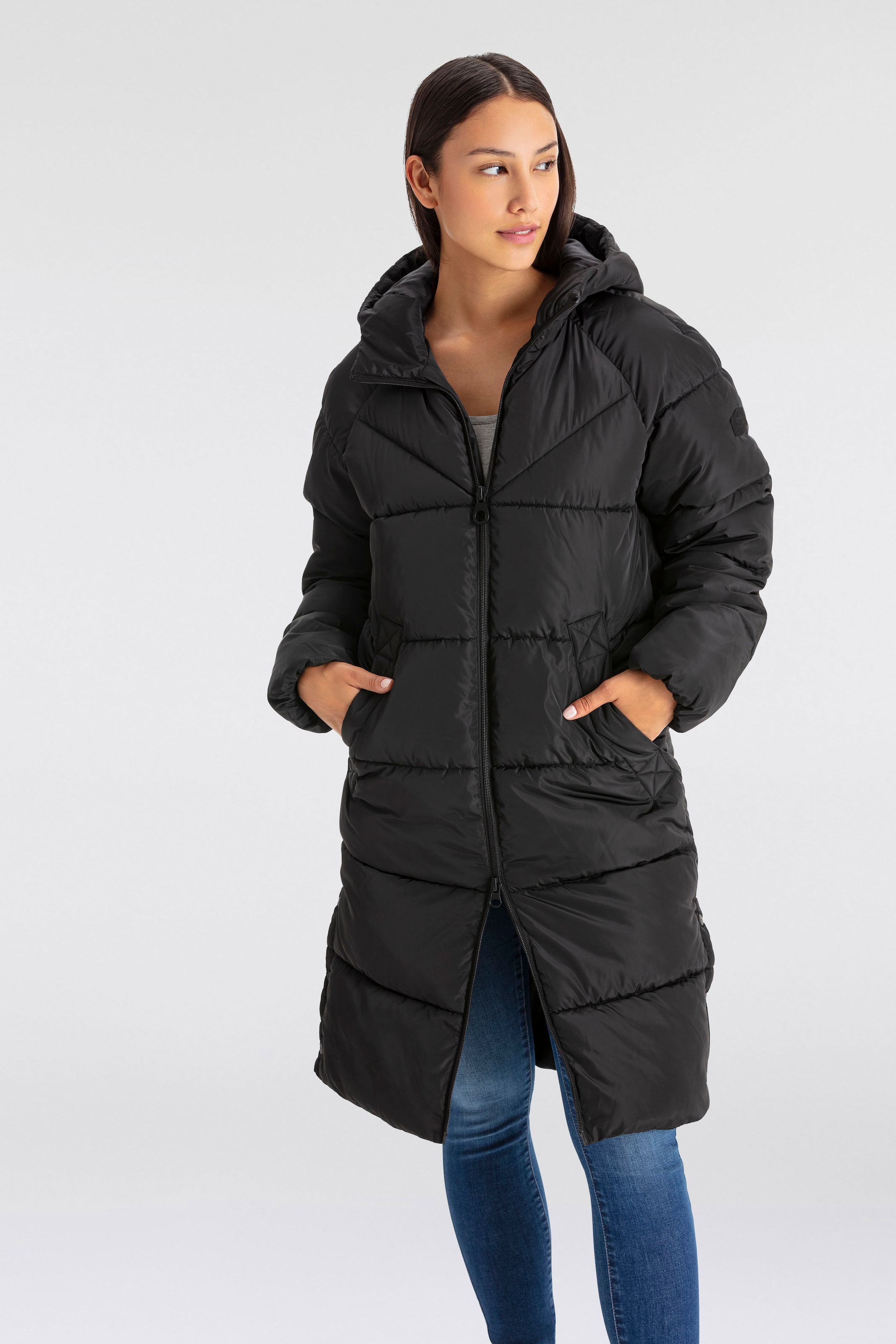 Image of ONLY Steppmantel "ONLAMAND – Langer Puffercoat mit 2-Wege-Reissverschluss" lässig geschnitten, modisch, Steppware, Materialmix, hochschliessend