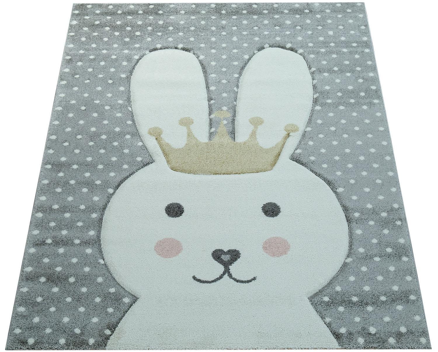 Image of Paco Home Kinderteppich »Cosmo 218«, rechteckig, 18 mm Höhe, 3D-Design, Motiv Hase mit Krone, Kinderzimmer bei Ackermann Versand Schweiz