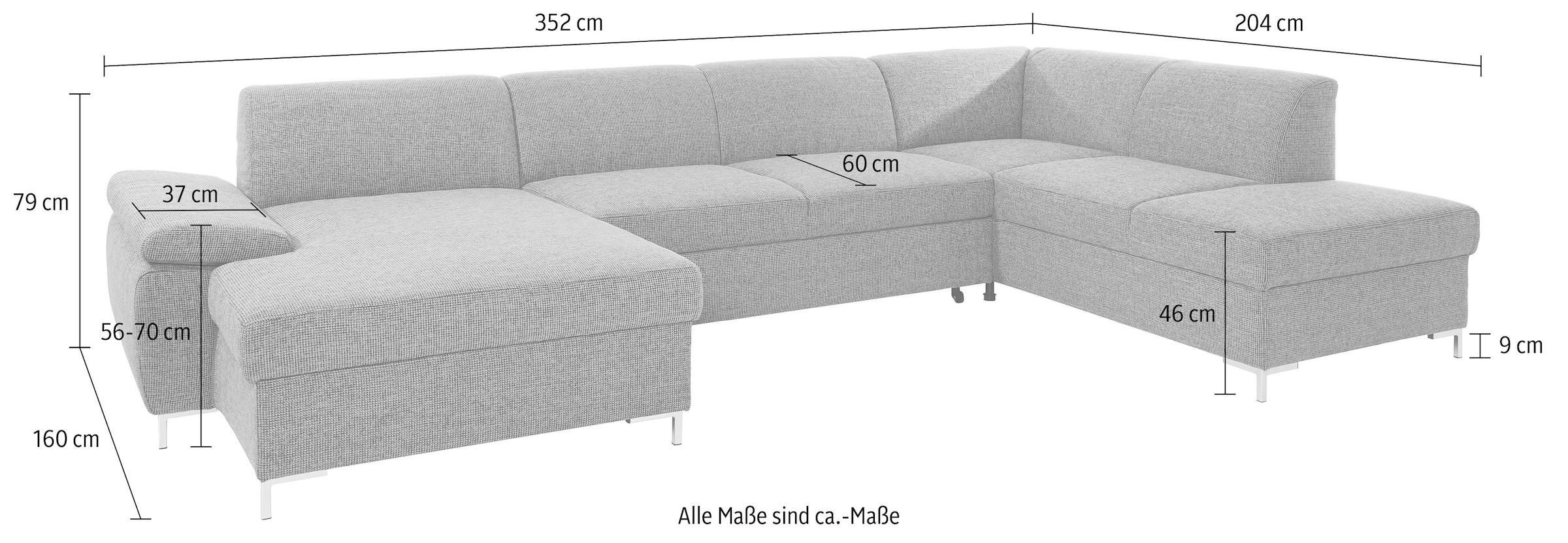 DOMO collection Wohnlandschaft »Santana mit viel Platz, komfortabel, moderner Fuss, bequeme Armlehne«, wahlweise mit Bettfunktion, U-Form