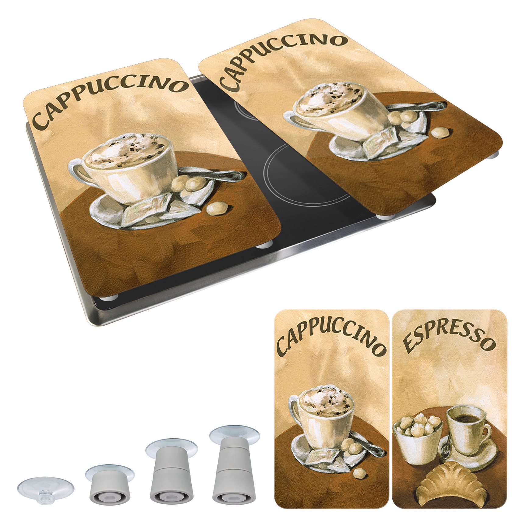 WENKO Herd-Abdeckplatte »Universal Modell Kaffee«, (Set, 2 tlg.), Herdabdeckung für alle Herdarten, kratzfest, mit rutschfesten Füssen