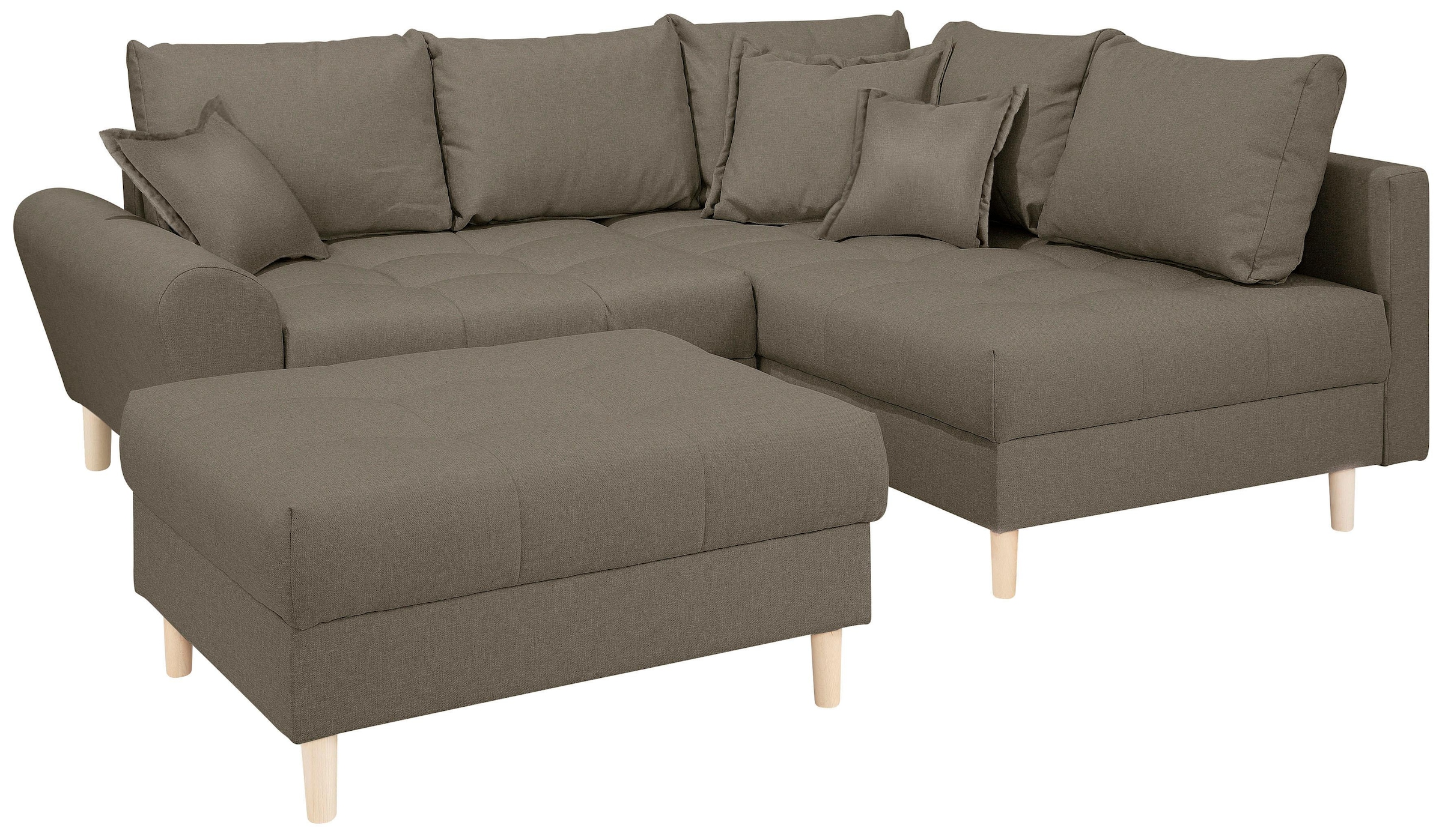 Home affaire Ecksofa »Rice L-Form inkl. Hocker«, (Set, mit Hocker), mit Bonnellfederkern, Hocker & Kissen, Ottomane beidseitig montierbar