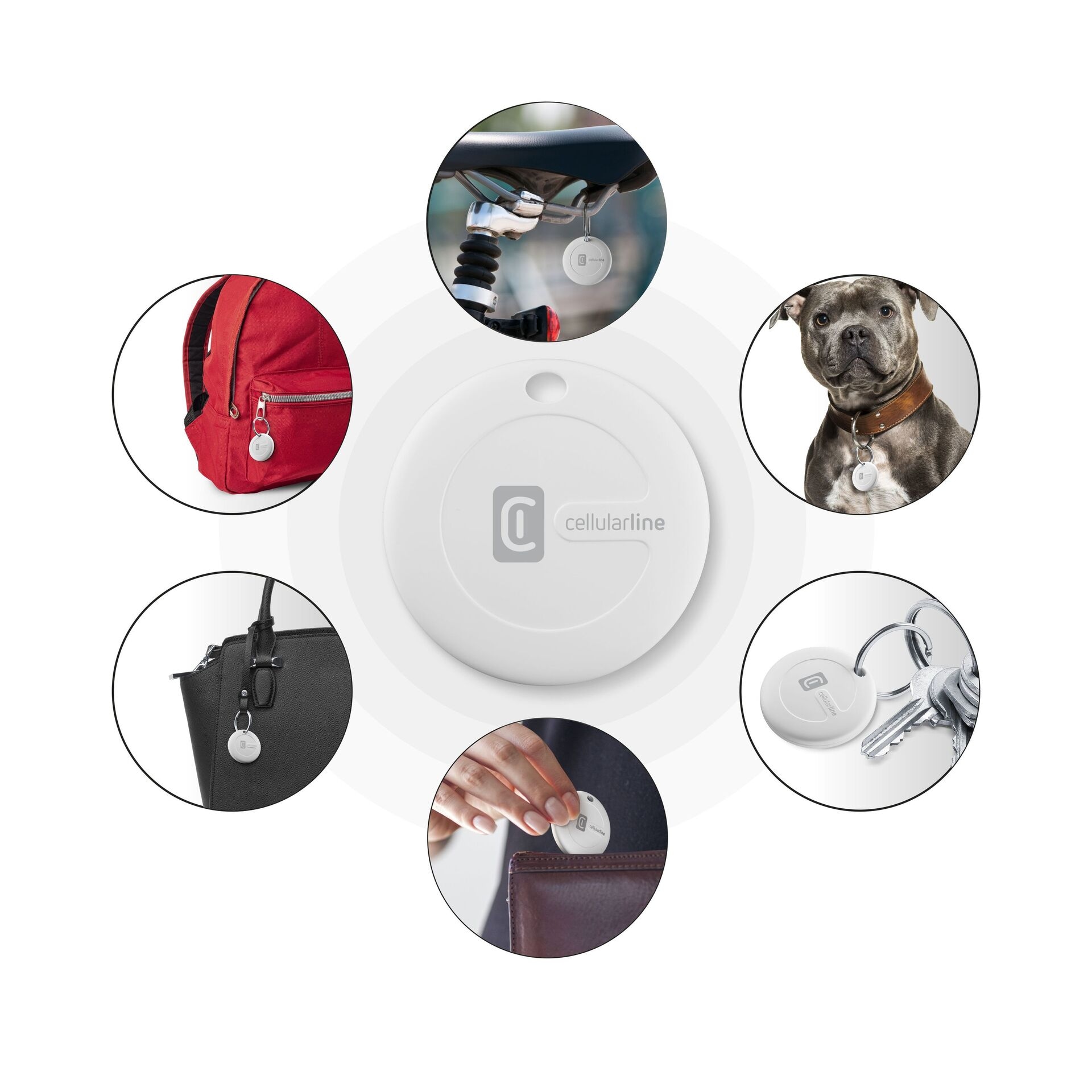 Cellularline GPS-Tracker »Bluetooth Item Finder Tracy Duo«, (Packung, 2 St., bestehend aus 2x Item Finder Tracy), IP67, unterstützt Apple Find My, Doppelpack