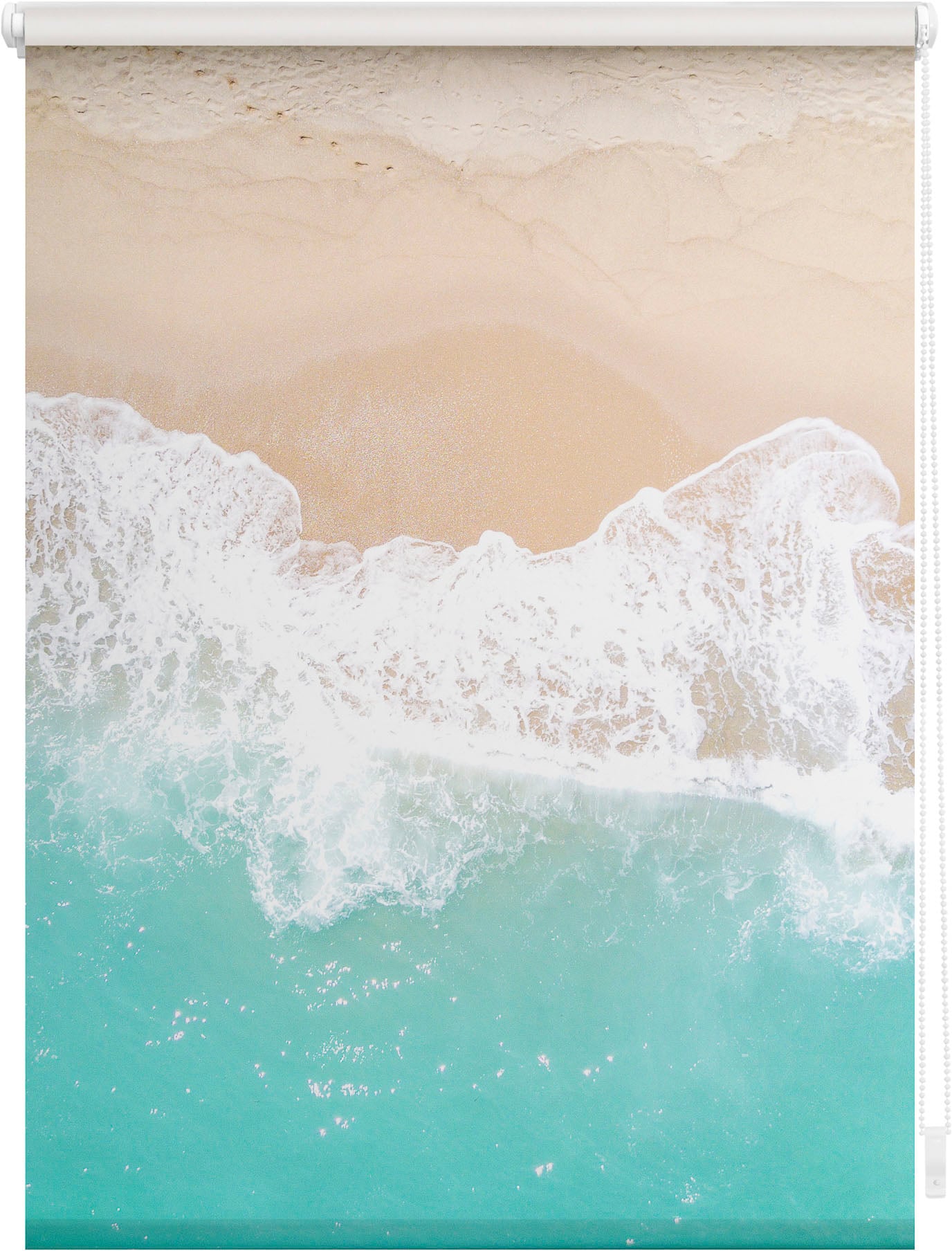 Image of LICHTBLICK ORIGINAL Seitenzugrollo "Rollo Klemmfix, ohne Bohren, blickdicht, The Beach - Türkis Beige" blickdicht Blendschutz Sichtschutz freihängend