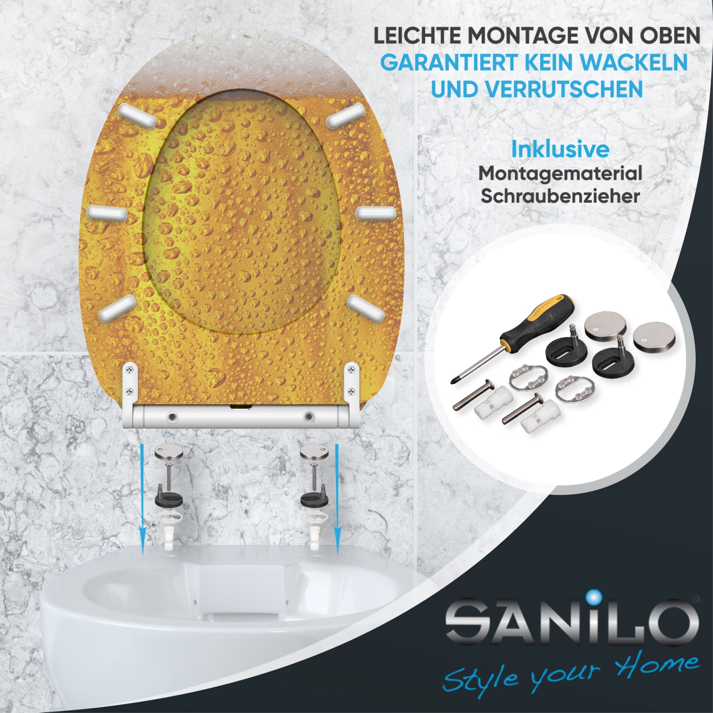 Sanilo WC-Sitz »Bier mit Absenkautomatik & Quick Release« Premium Toilettendeckel, abnehmbar, leichte Montage von oben