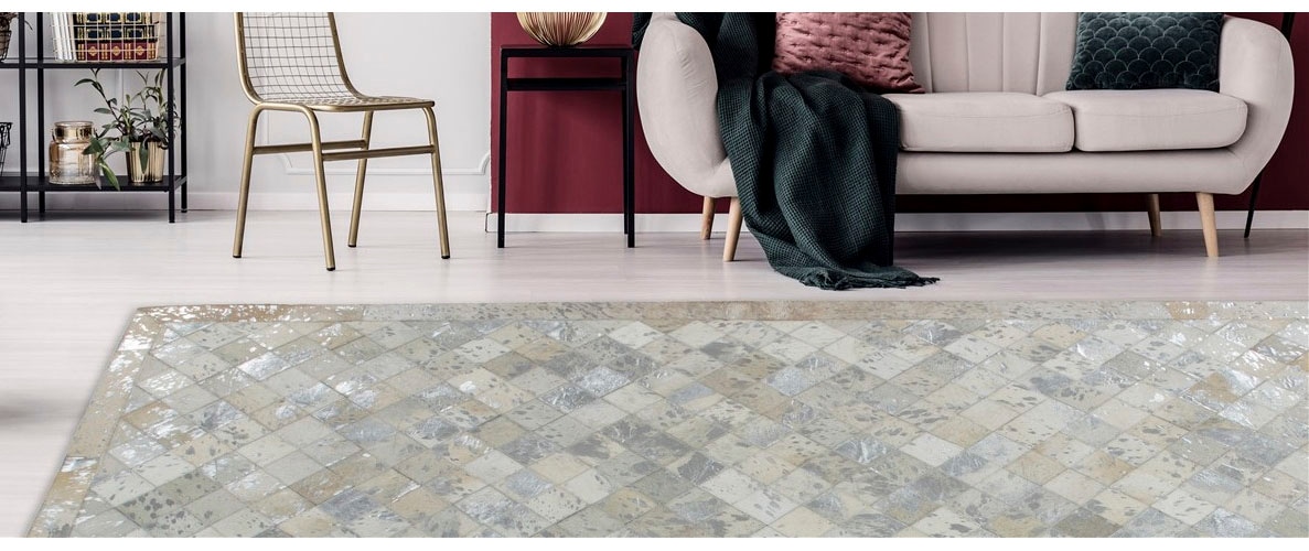 Image of Kayoom Lederteppich "Lavish 210 - Fellteppich" rechteckig 8 mm Höhe 100% Rindsleder, Patchwork-Dessin, Wohnzimmer