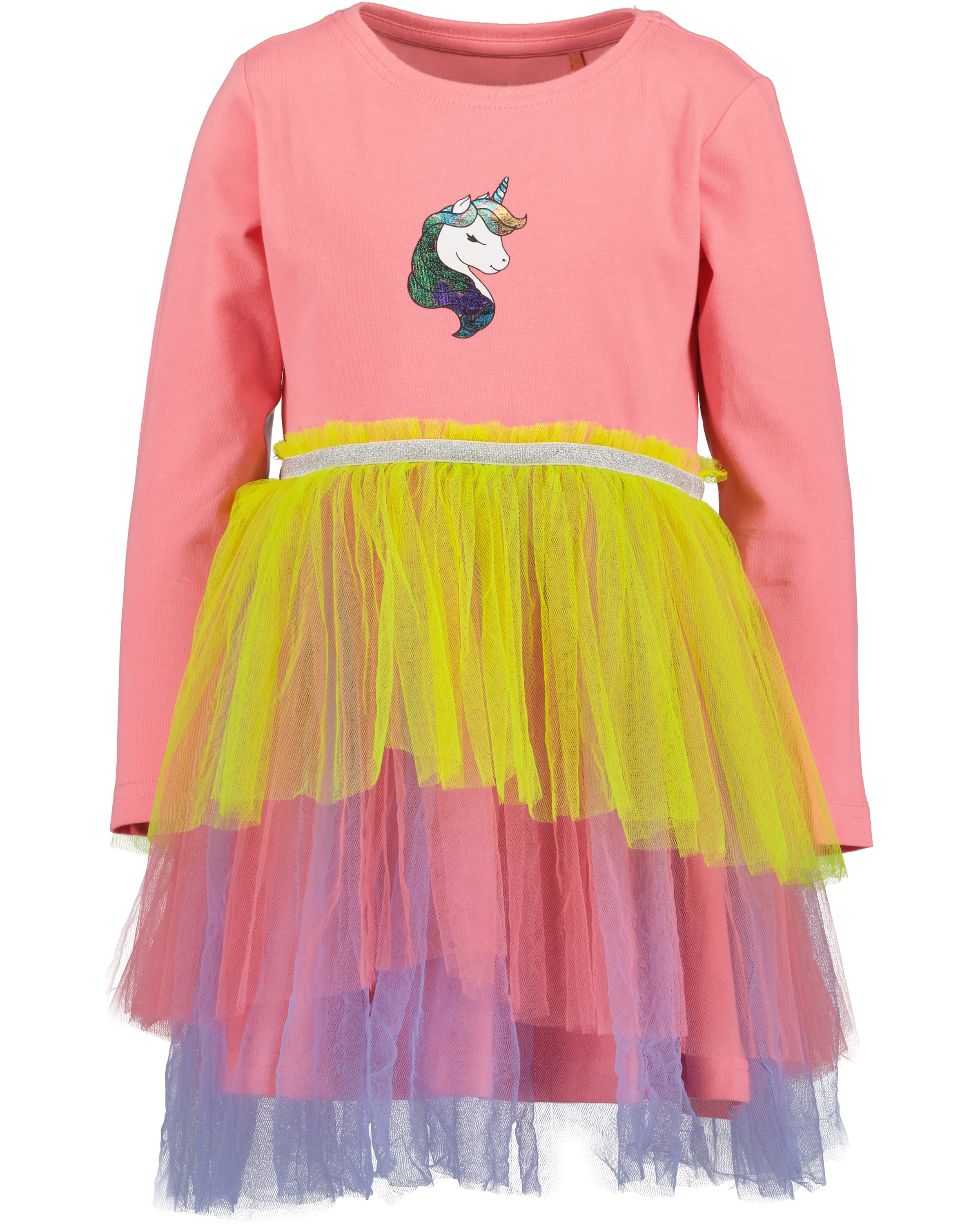 Image of Blue Seven Jerseykleid mit Tüllvolants und Einhorn-Motiv