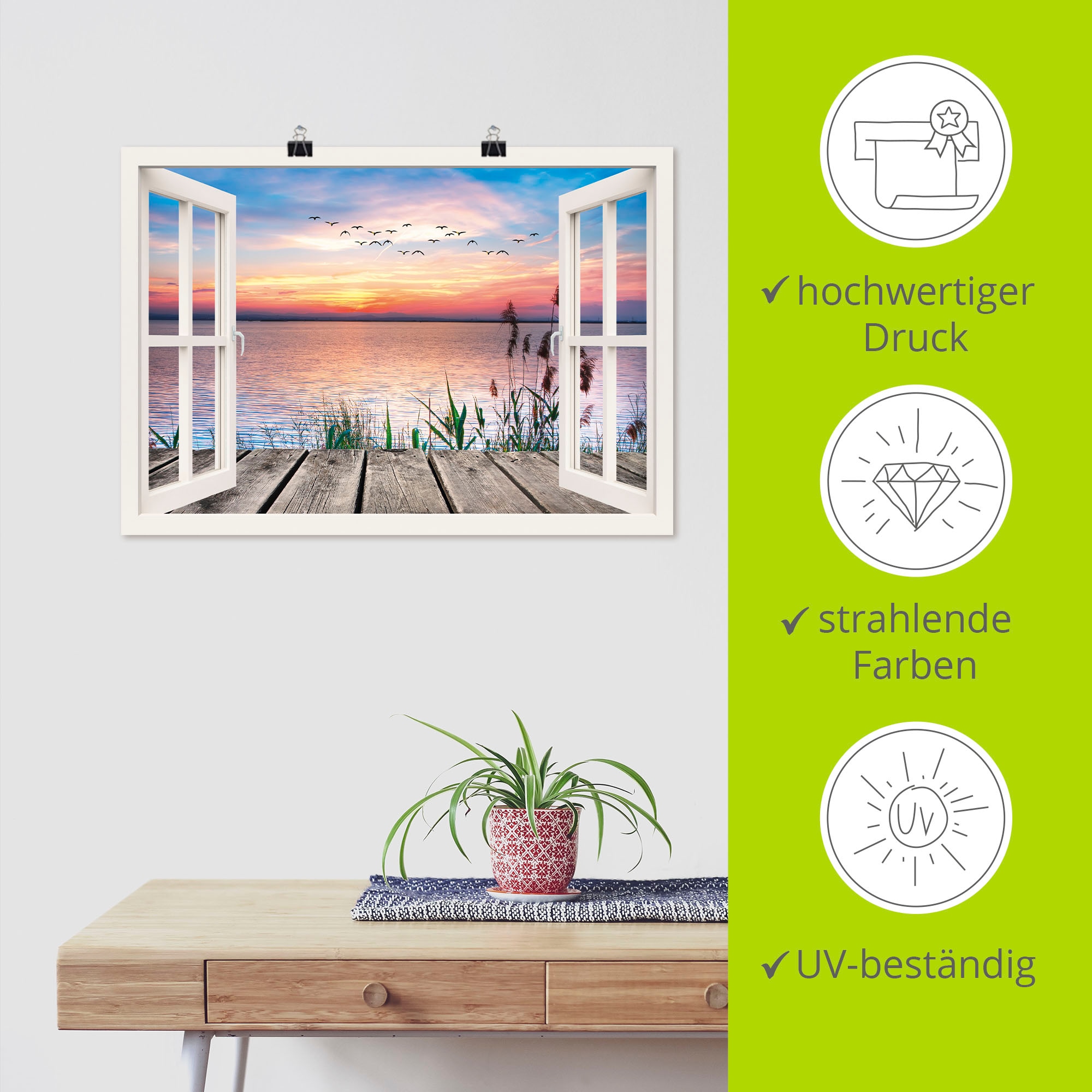 Artland Wandbild »See in den Farben der Wolken« Fensterblick 1 Stk. tlg. als Leinwandbild, Poster in verschied. Grössen