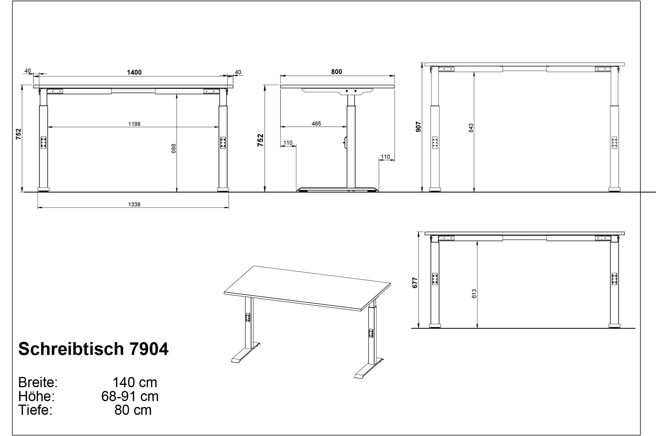 GERMANIA Schreibtisch »Downey« höhenverstellbar von 68-91 cm, verfügbar in verschiedenen Breiten