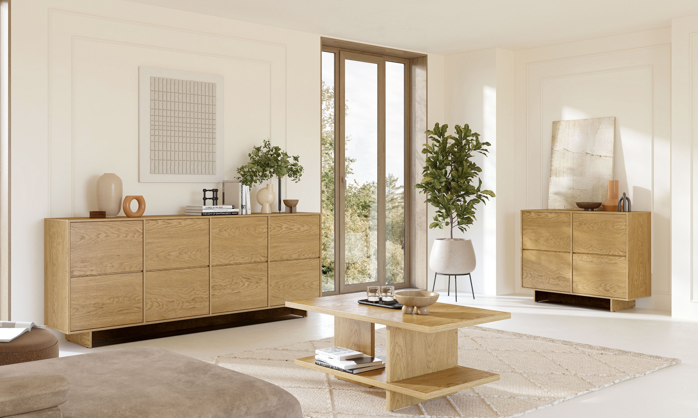 GOODproduct Sideboard »Tatami, Stilvolle, moderne grifflose Kommode 4 Türen, Breite 220cm« Anrichte mit viel Stauraum, Böden verstellbar, push-to-open-Funktion