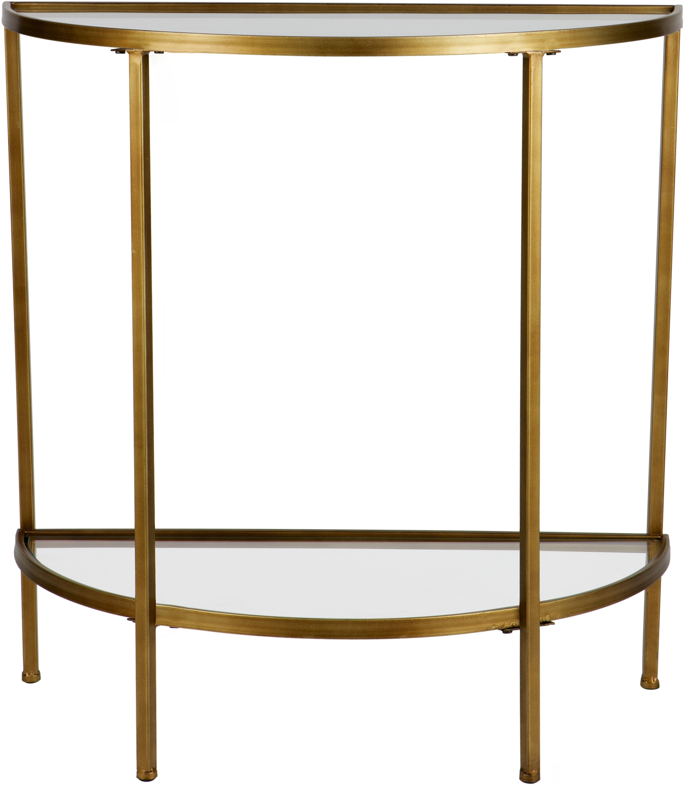 WOOOD Table d'appoint »Goddess mit Glasplatten und gestell in Messingoptik, abgeflachte Seite« Structure fine en fer, deux étagères en verre, bord avant arrondi