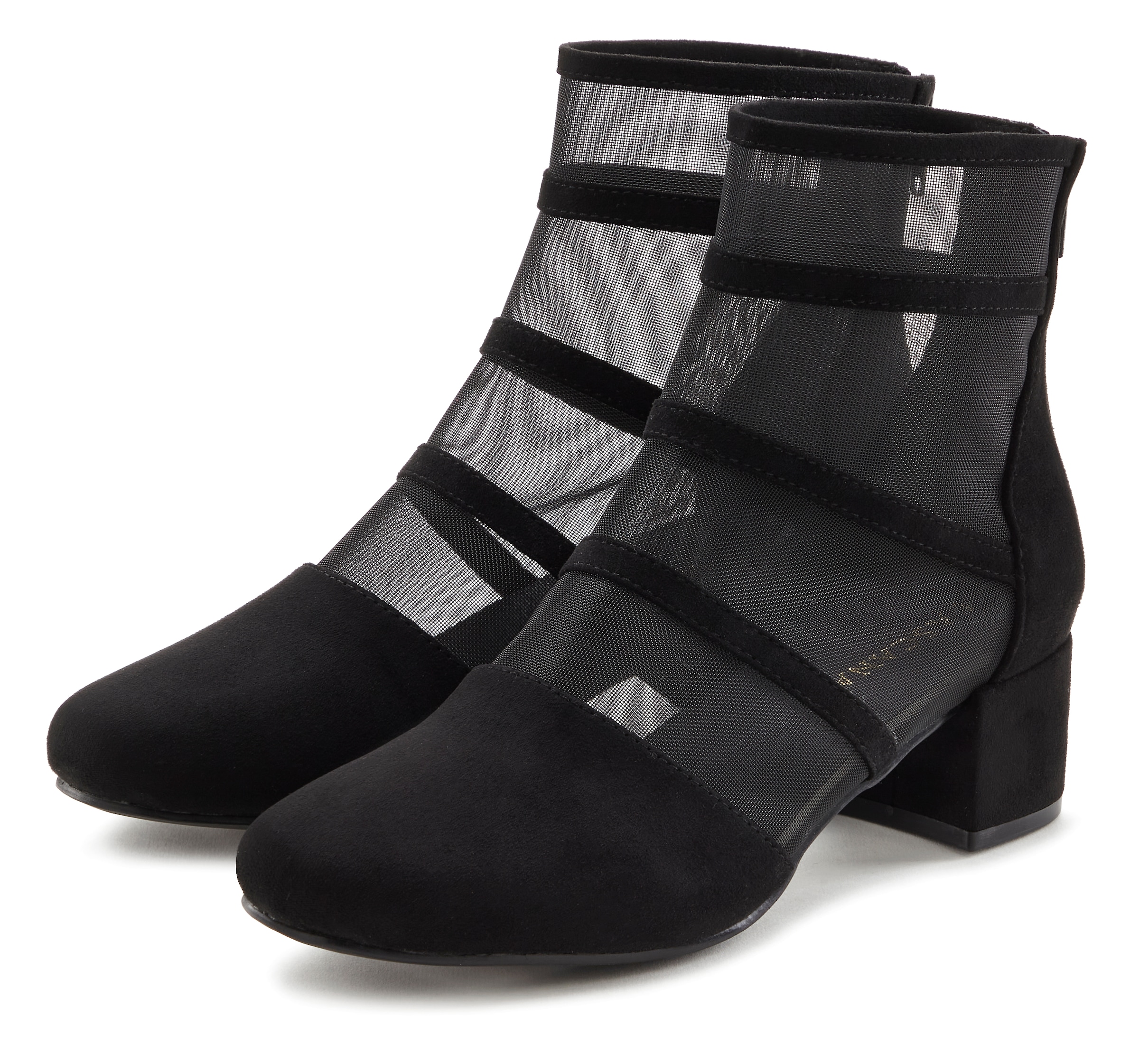 Image of LASCANA Stiefelette "Ankle Boots, Stiefel," mit modischen Mesh-Einsätzen und Blockabsatz VEGAN
