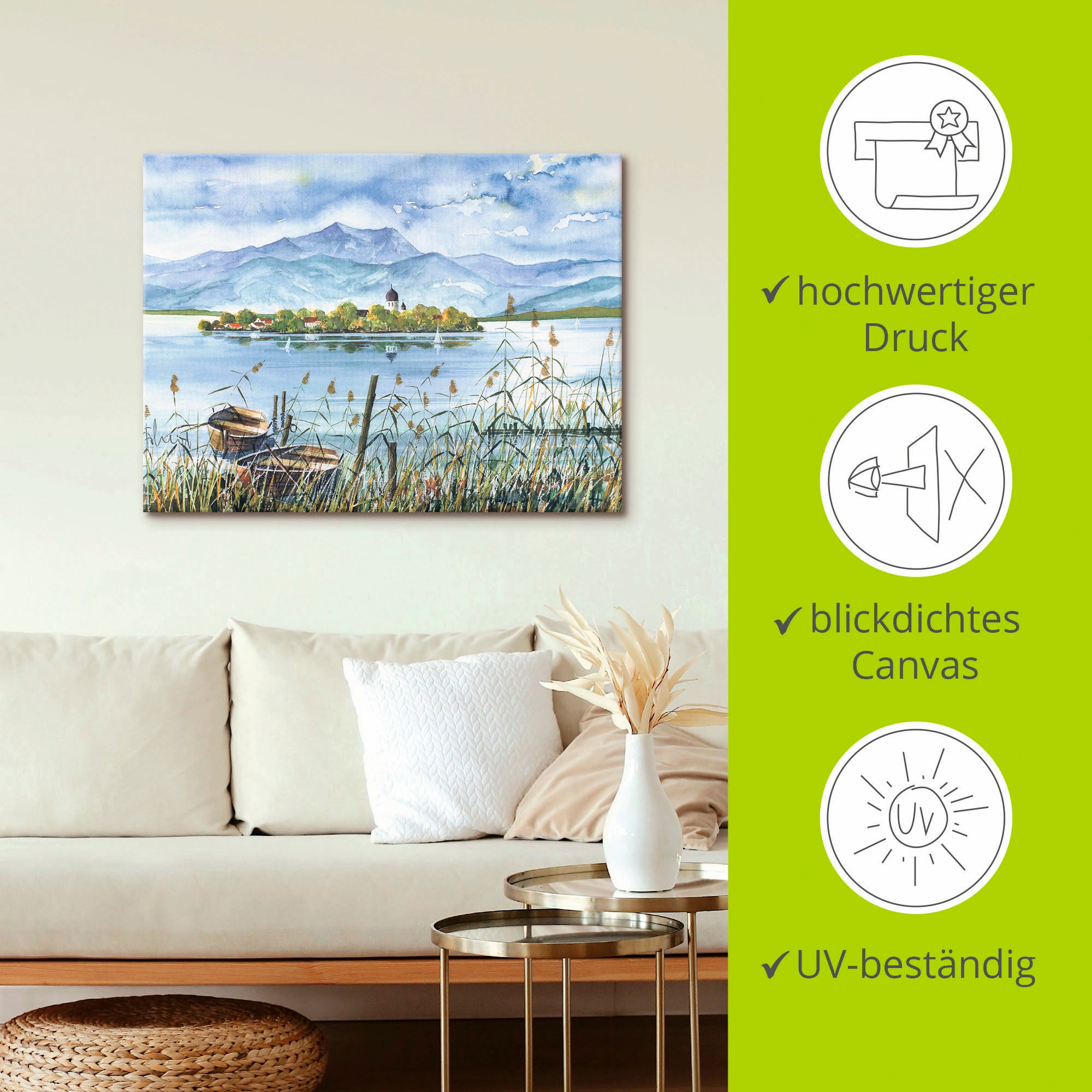 Artland Tableau sur toile »Seeblick Herreninsel« 1 cuis tlg. auf Holzrahmen gespannt