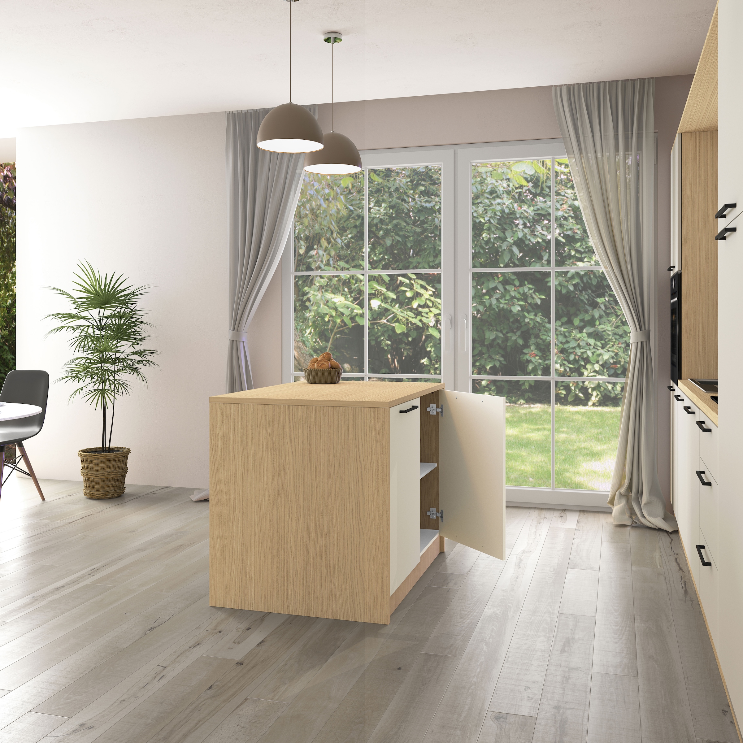 KOCHSTATION Ilot de cuisine »KS-Luna« Largeur 115 cm, 2 portes, 4 compartiments intérieurs, 2 places à manger, portes amorties
