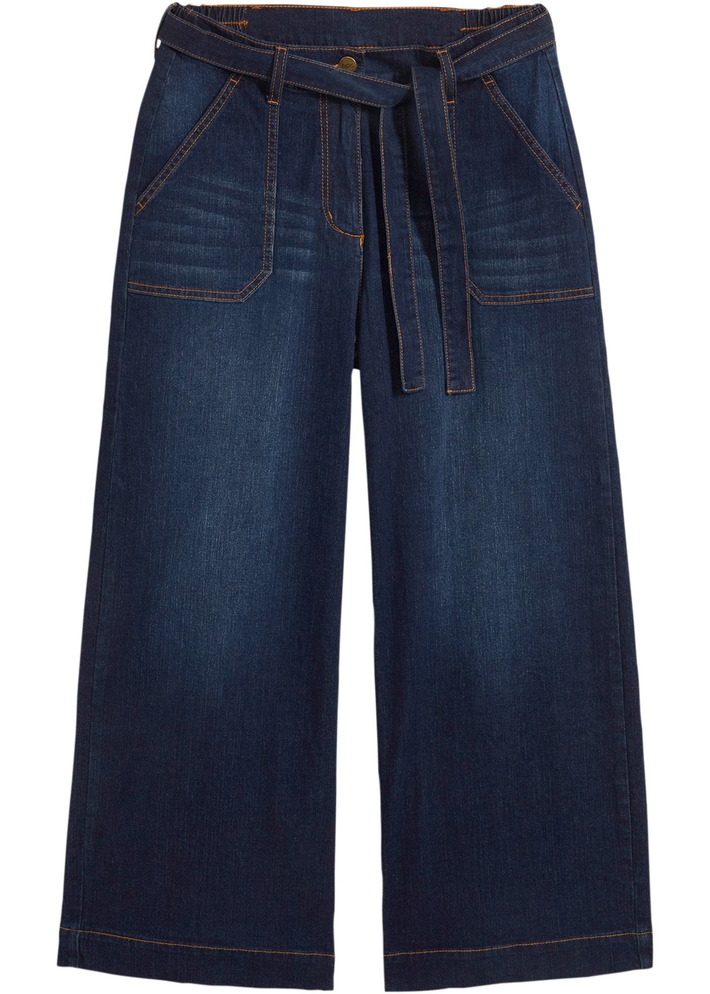 bonprix Jeans large mit seitlichem Teilgummibund, mit Bindegürtel, mit breitem Saum