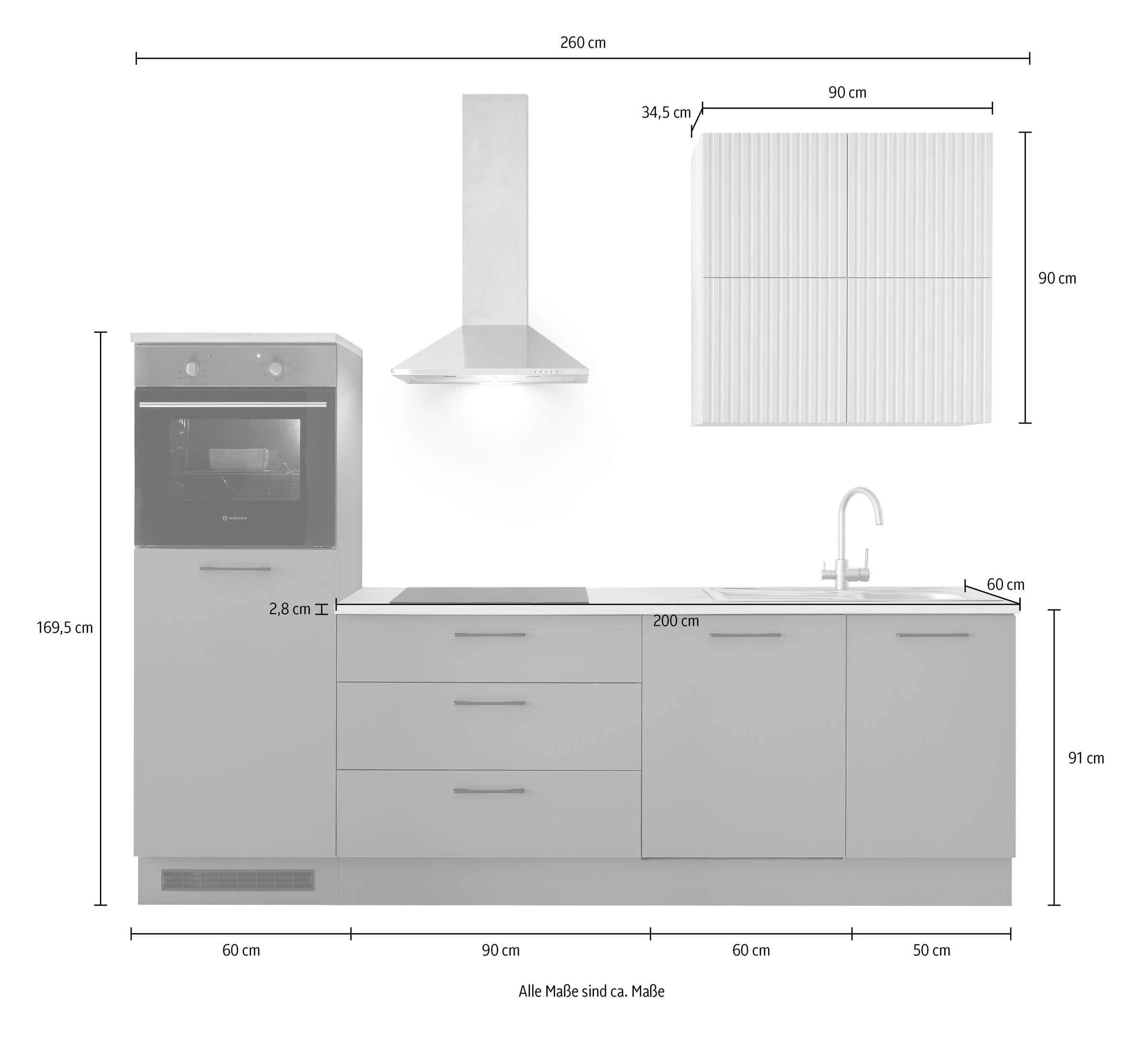 BASIC by Balculina Küchenzeile »Mint B/H/T 260x200x60 cm« Breite 260 cm, wahlweise mit E-Geräten und Induktion