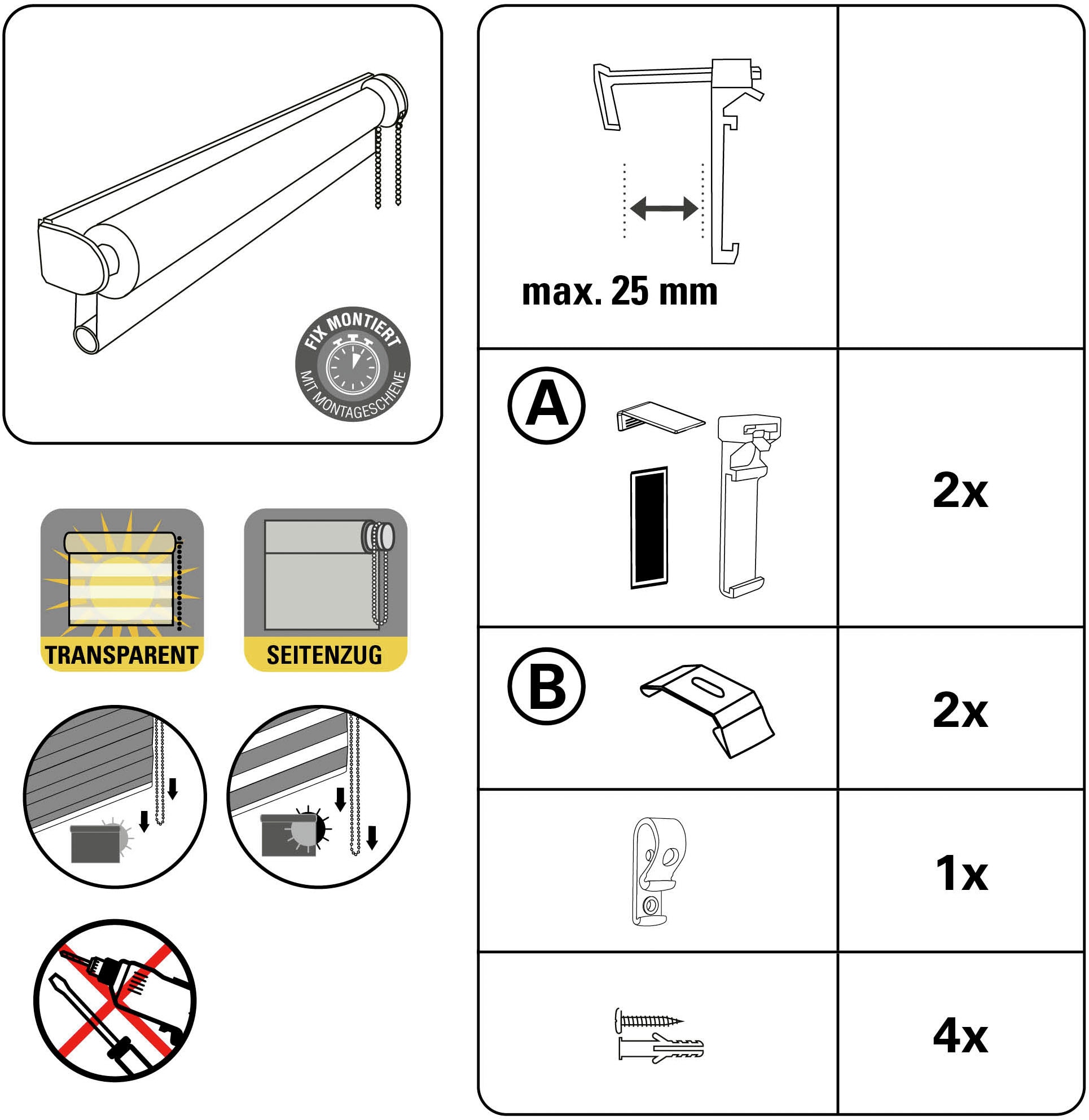 GARDINIA Store à tirage latéral »EASYFIX Doppelrollo mit Montageschiene« blickdicht ohne Bohren Schraubmontage möglich