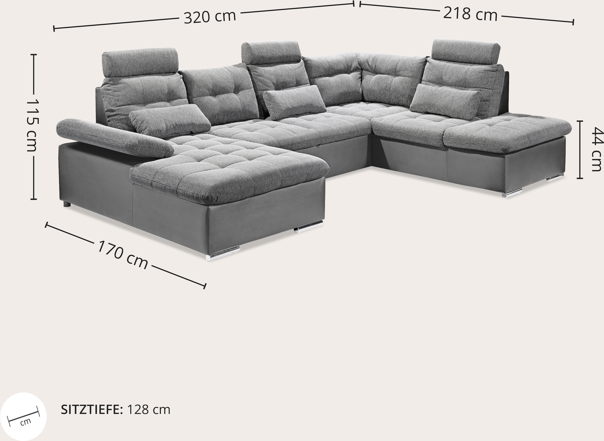 ED EXCITING DESIGN Paysage de salon »Jakarta U-Form mit Bettfunktion, Bettkasten« Armteilverstellung, Kopfstützen & 3 Nierenkissen