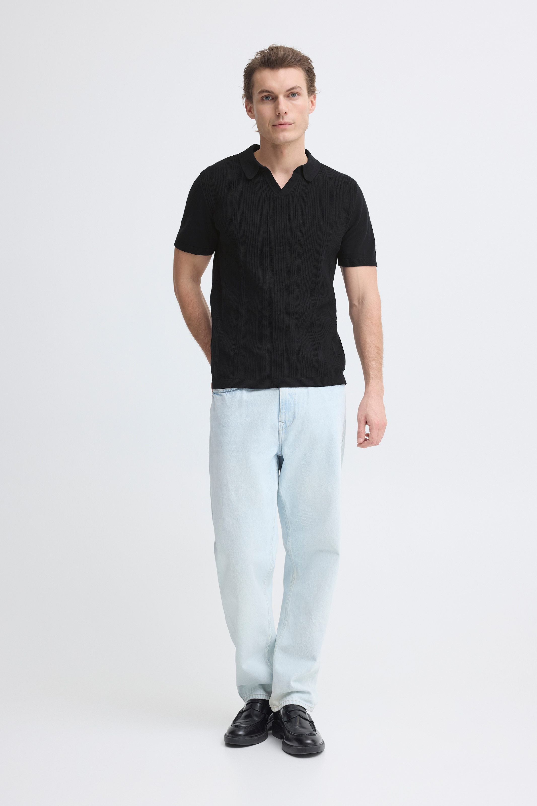Blend Pull à col polo »BHBARON SPLIT POLO PPNOOS« en coton, coupe régulière, uni, manches courtes, col en V