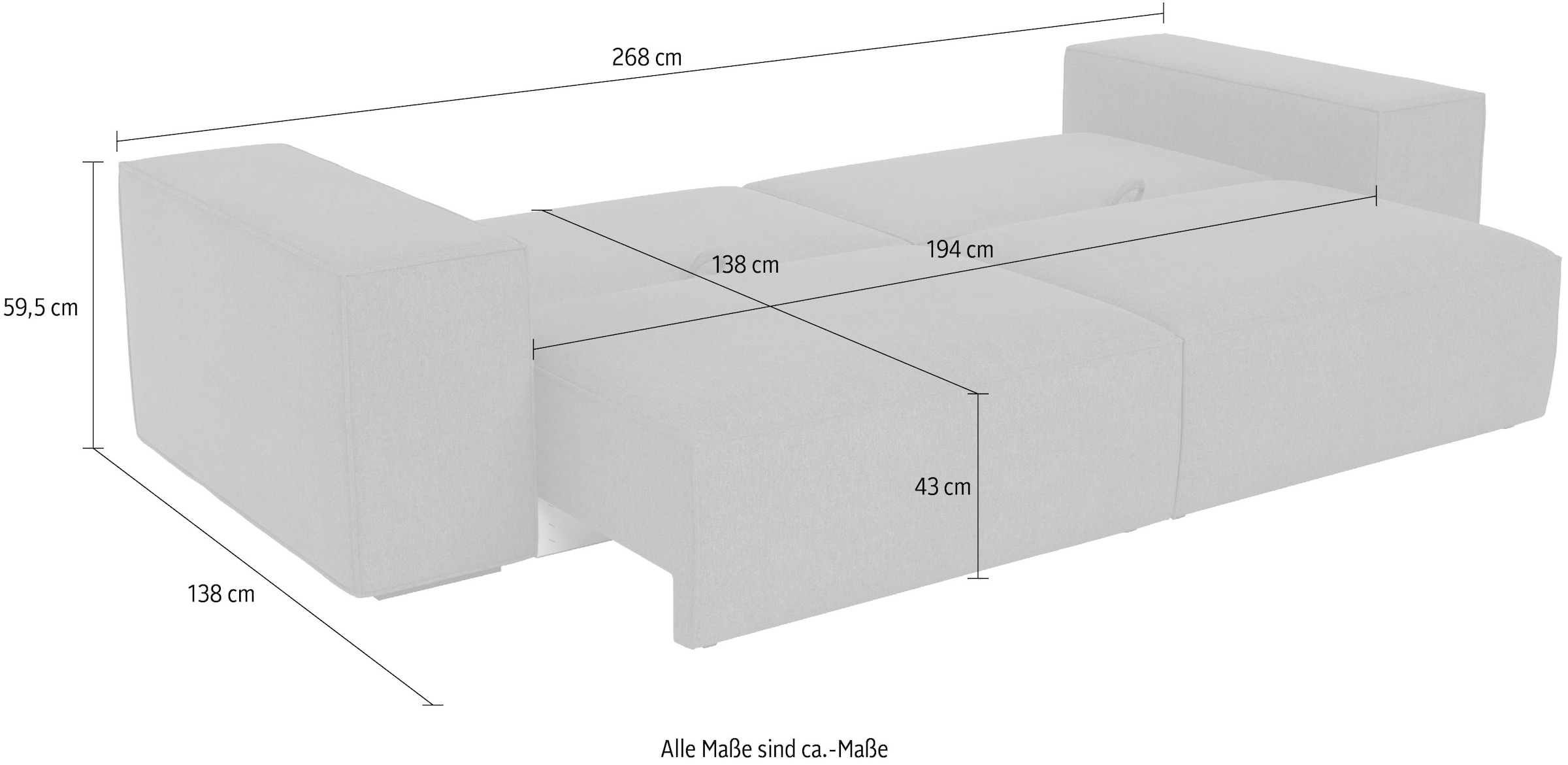 Trends by HG Canapé Big »Conor XL, B: 268cm, Liegefläche: 138 x 194 cm, in Cord und Velours« avec fonction couchage et coffre de lit
