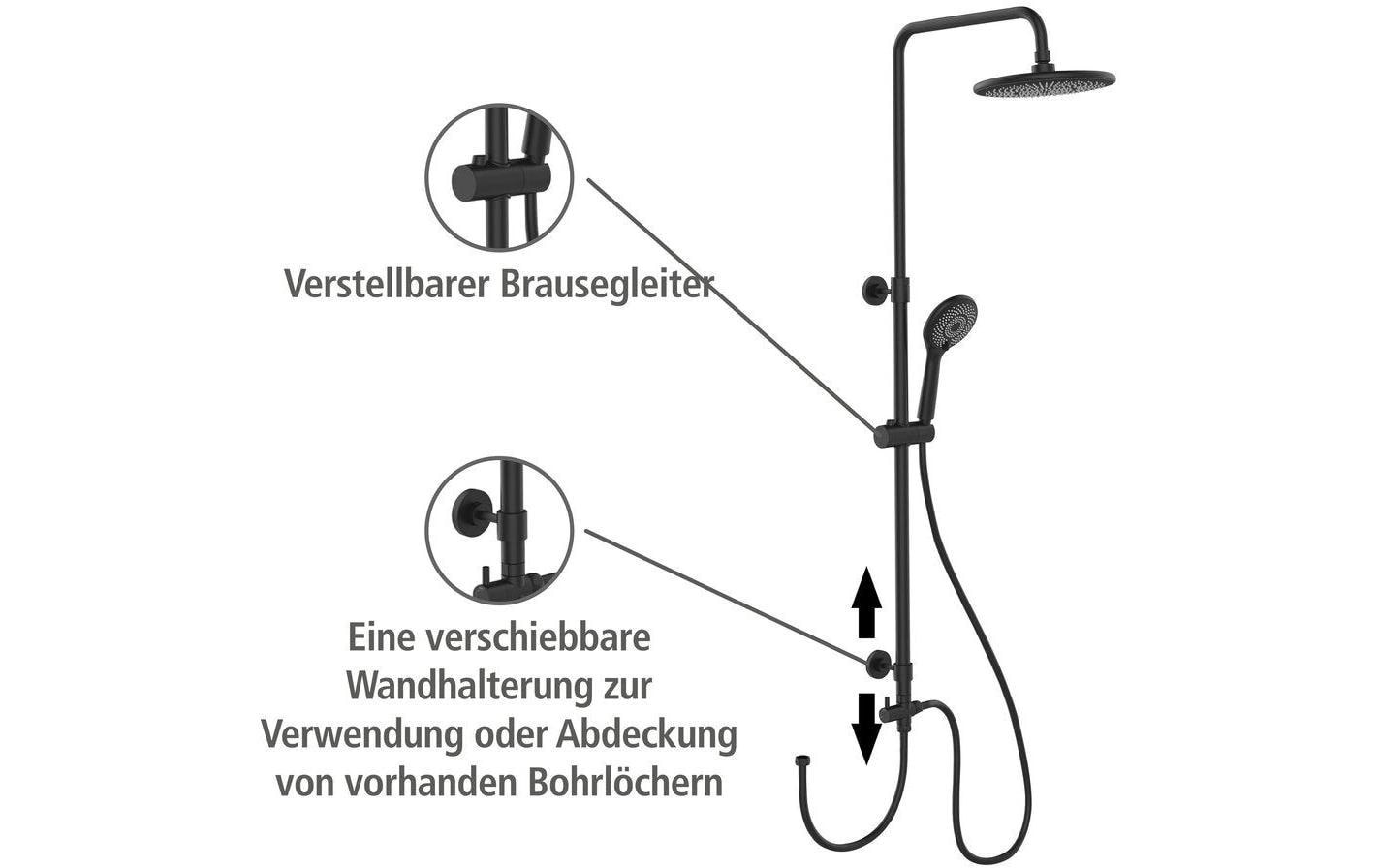 WENKO Duschsystem »Watersaving« Chrome, höhenverstellbare Duschstange von 75-120cm