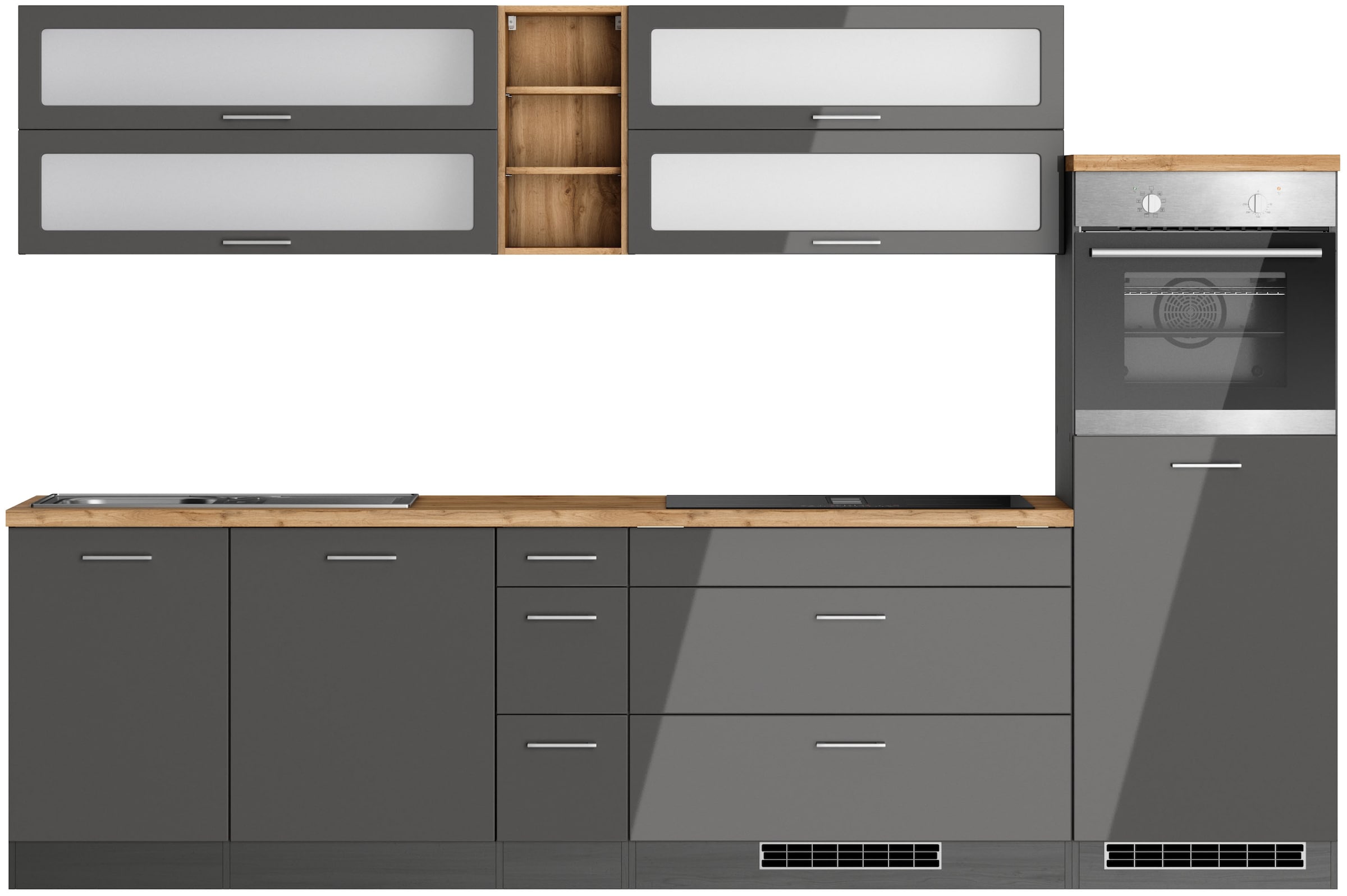Image of KOCHSTATION Küchenzeile "KS-Milan, optional mit Muldenlüfter" Breite 300 cm, wahlweise mit E-Geräten, Kochfeld mit Dunstabzug