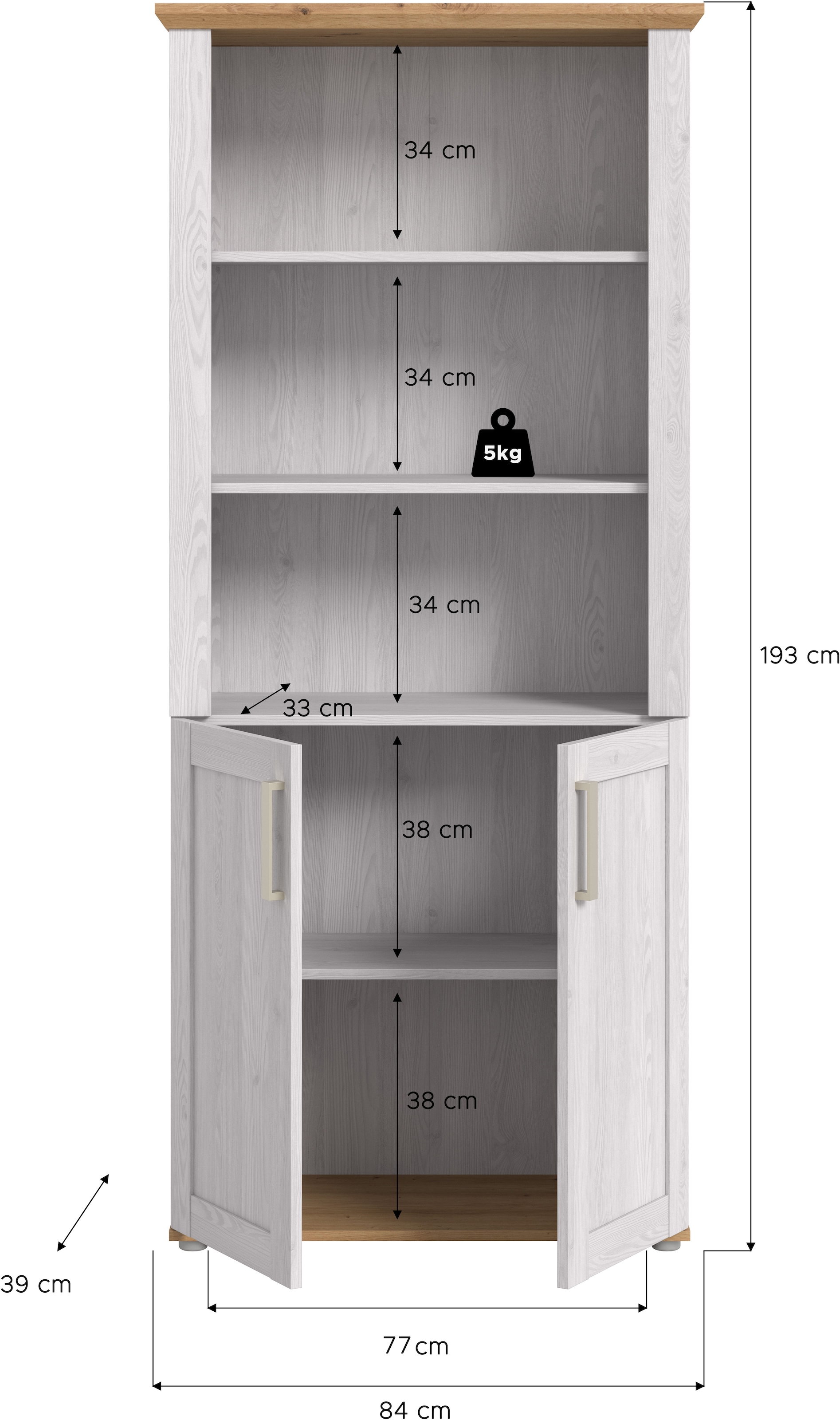 Home affaire Aktenschrank »COSENZA, Höhe, 193 cm, 2 Türen, 5 Fächer, 4 Fachböden« in Landhausoptik, mit weiteren Artikel der Serie kombinierbar,  Büroschrank, Regal, Mehrzweckschrank, Universalschrank, Regal