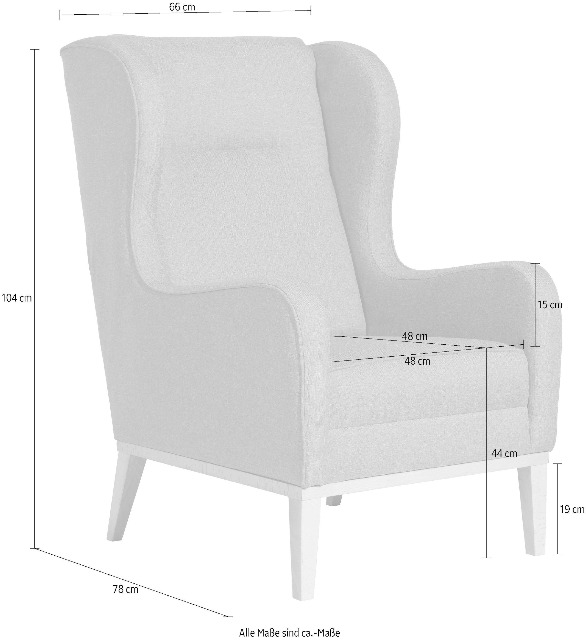 Max Winzer® Ohrensessel »Anthony eleganter Hochlehner, Designsessel, bequem und komfortabel«, mit umlaufendem Holzsockel & Kedernaht, Solitärmöbel mit hohem Holzfuss