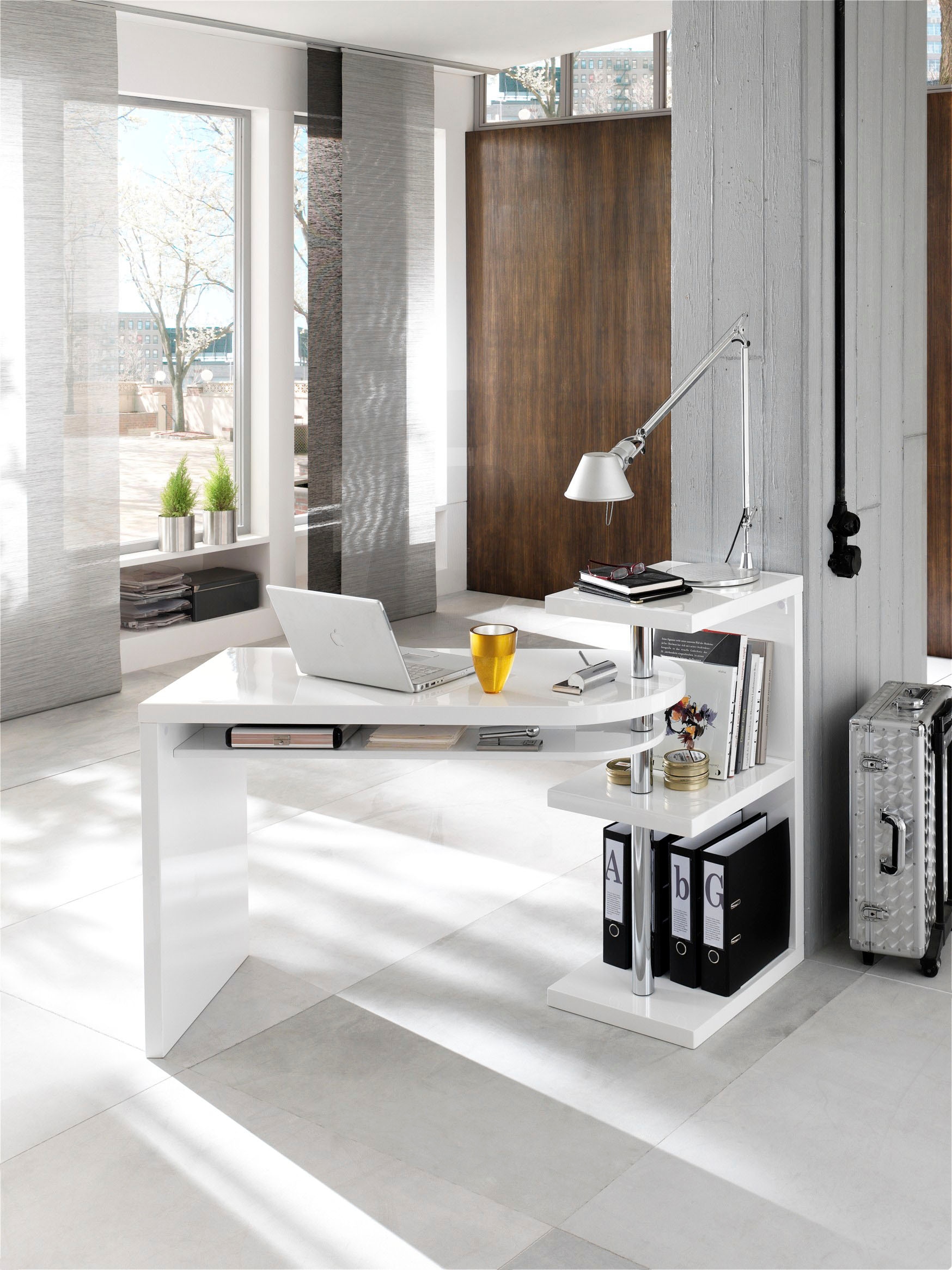 MCA furniture Schreibtisch »Mattis«, mit Regalelment weiss hochglanz, Tischplatte schwenkbar