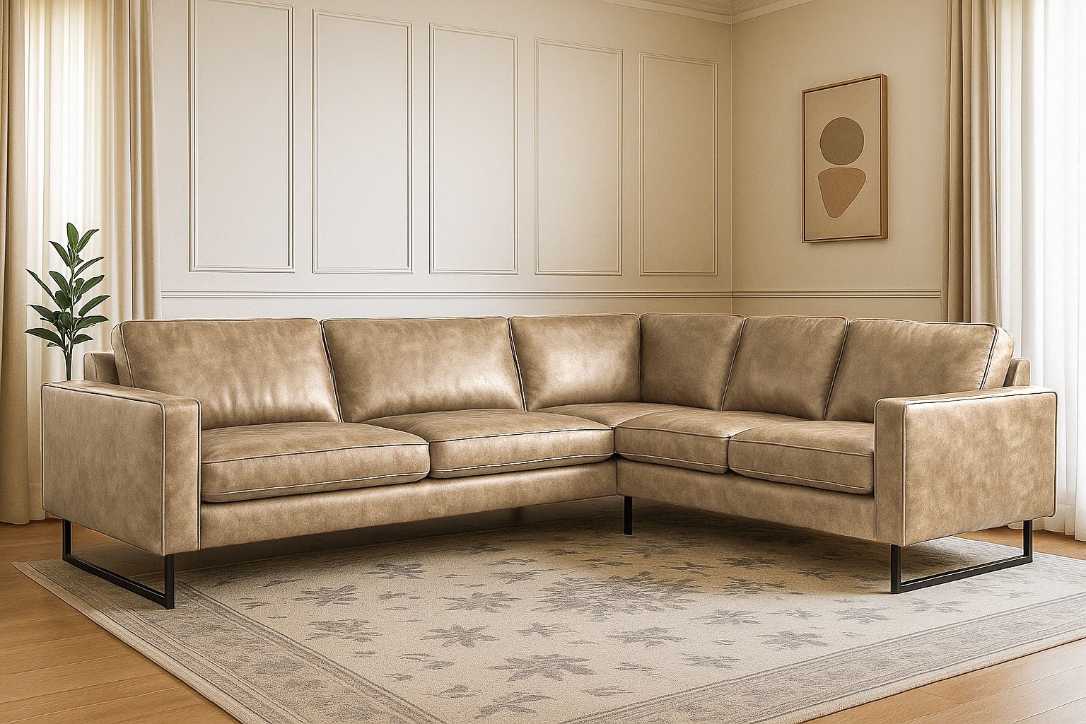 Places of Style Ecksofa »Pinto, XXL, 250/290 cm, langer Schenkel, Ottomane«, Cord, Chenille, Lederoptik, mit Keder, Metallfüsse, Wellenunterfederung