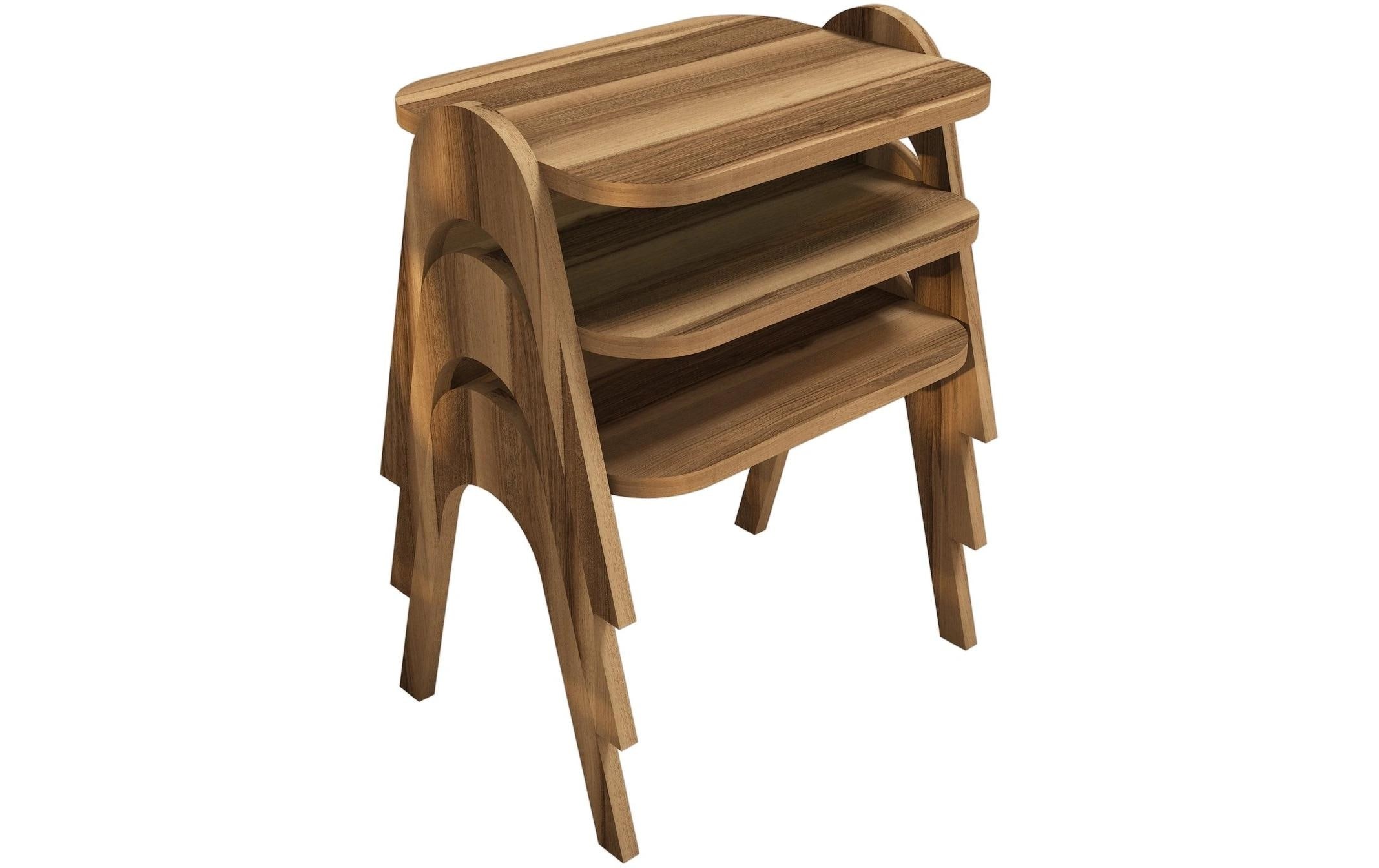 Image of WOODY FASHION Beistelltisch "Paris 3 Stück, Walnuss"