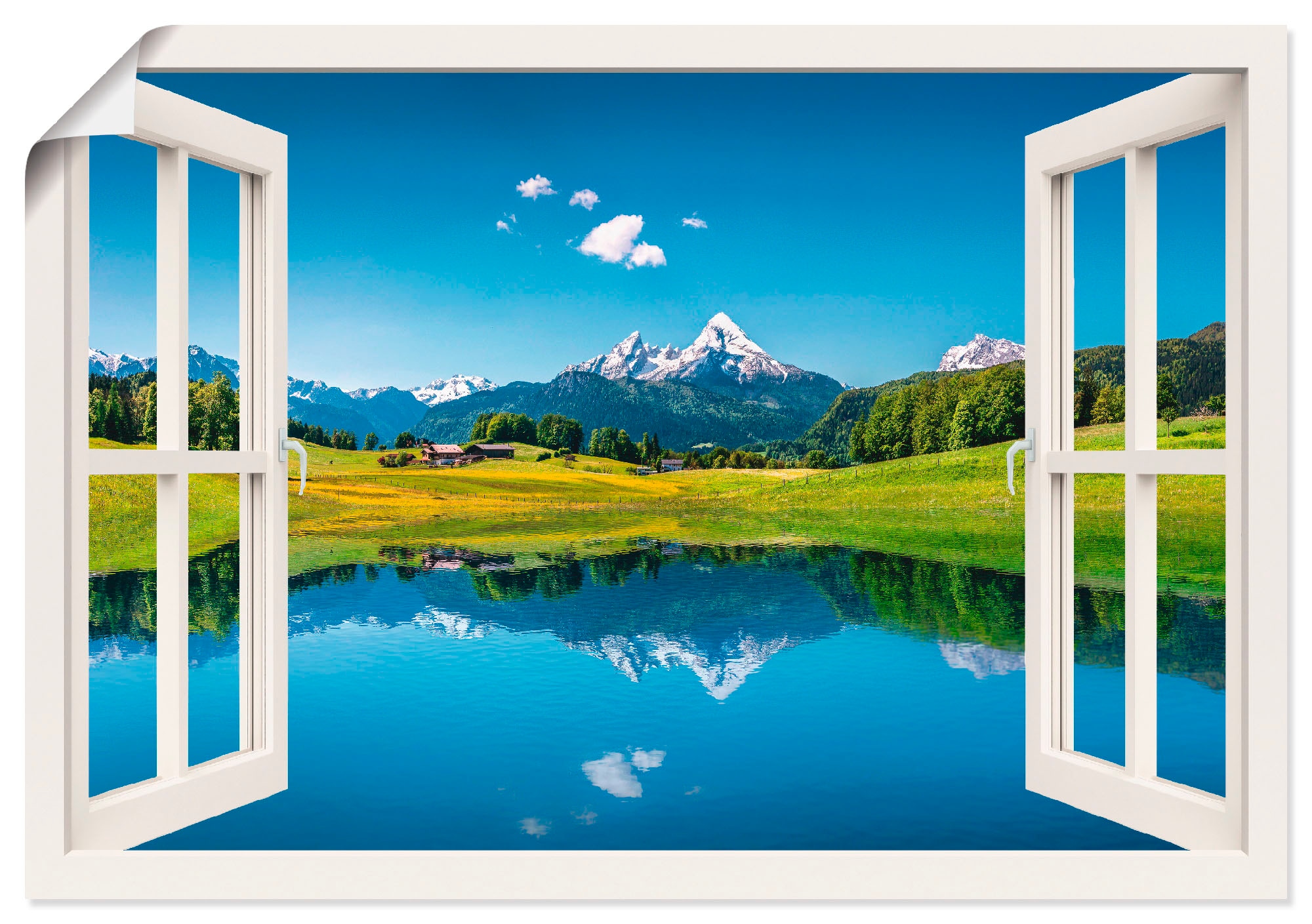Image of Artland Wandbild "Fensterblick Alpen und Bergsee" Berge 1 Stk. tlg. als Leinwandbild, Poster in verschied. Grössen