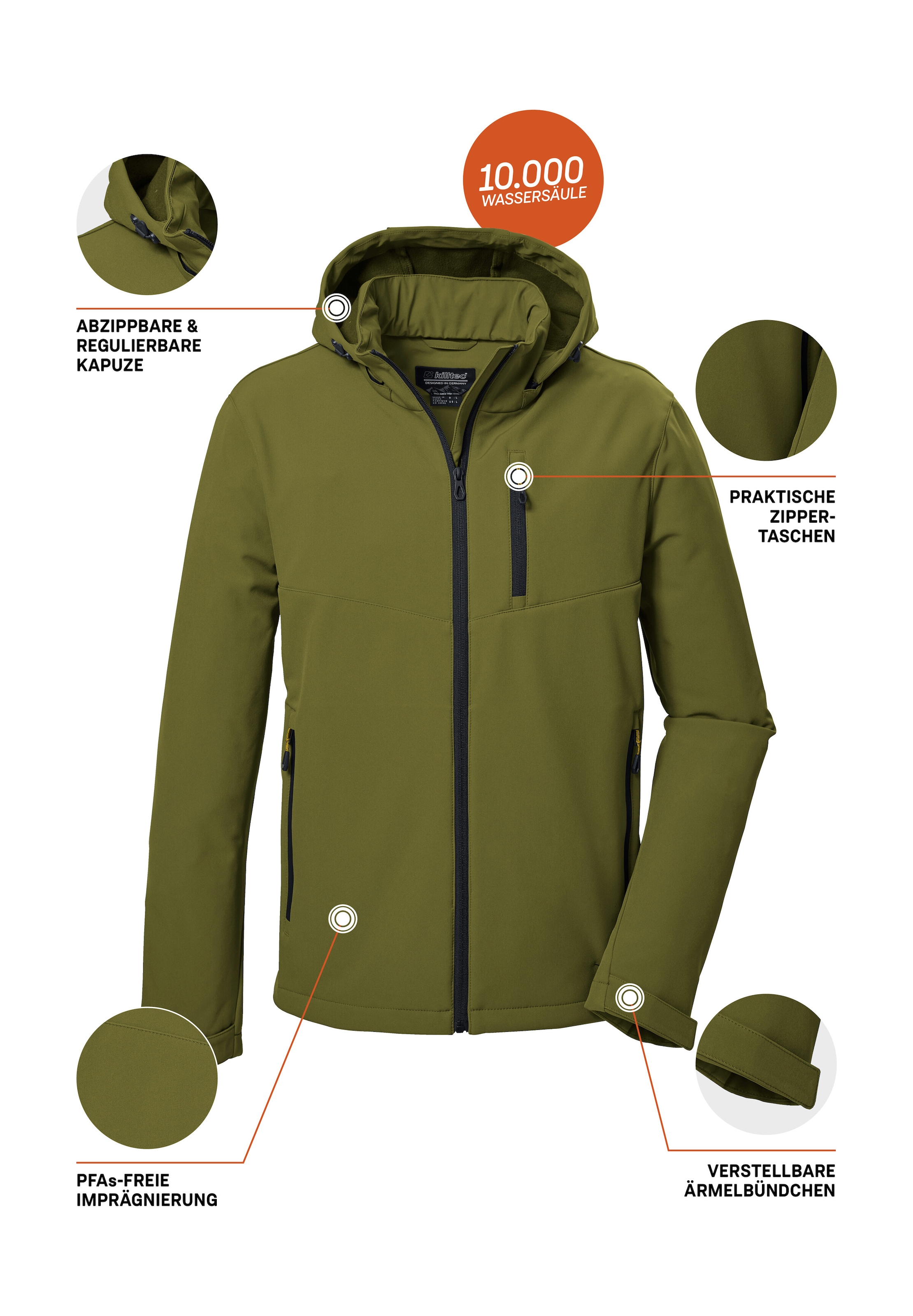 Killtec Softshelljacke »KOW 92 MN SFTSHLL JCKT« Wasser- und windabweisend, atmungsaktiv, abnehmbare Kapuze