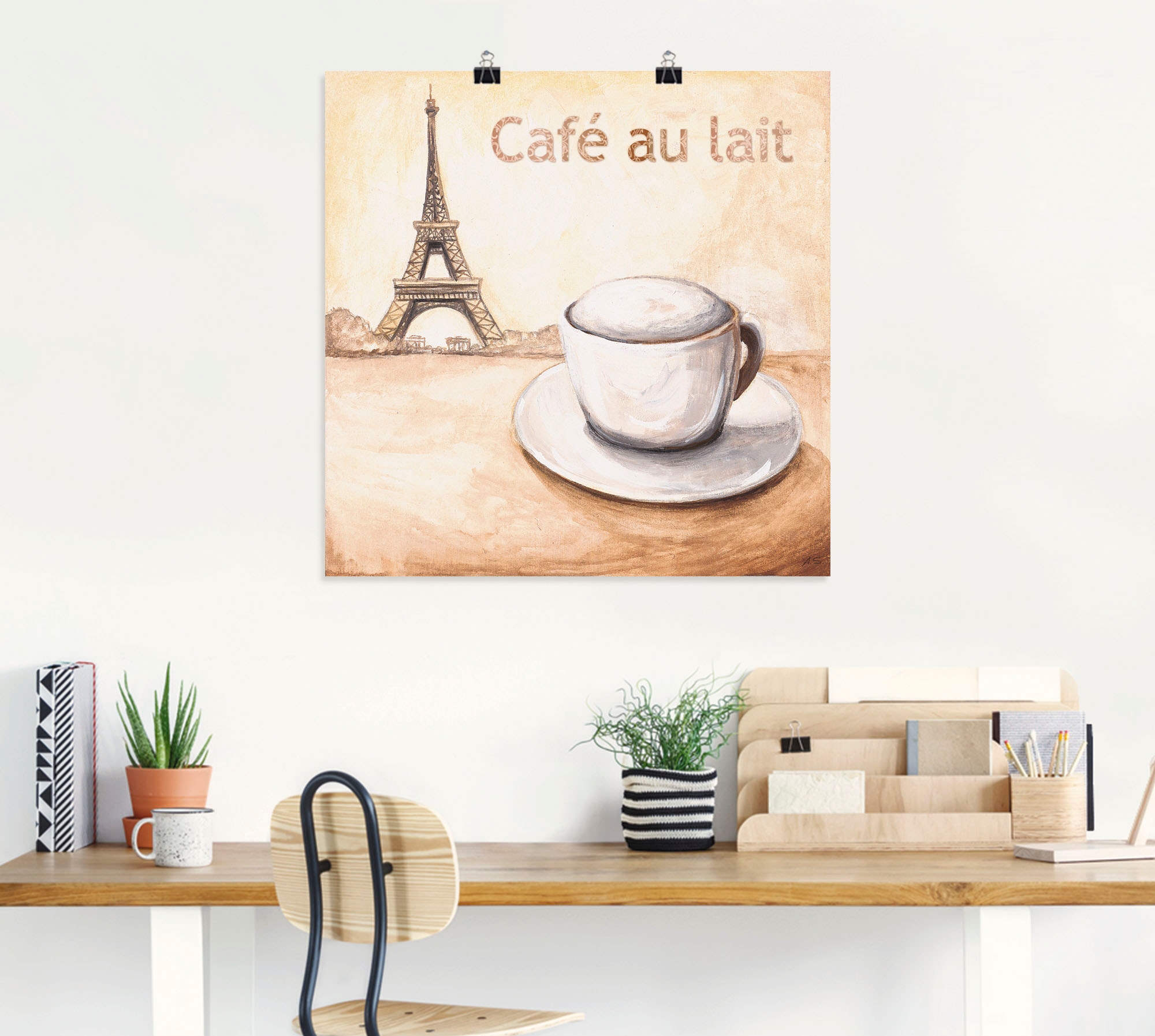 Artland Poster »Café au lait in Paris«, Kaffee Bilder, (1 St.), als Alubild, Leinwandbild, Wandaufkleber oder Poster in versch. Grössen