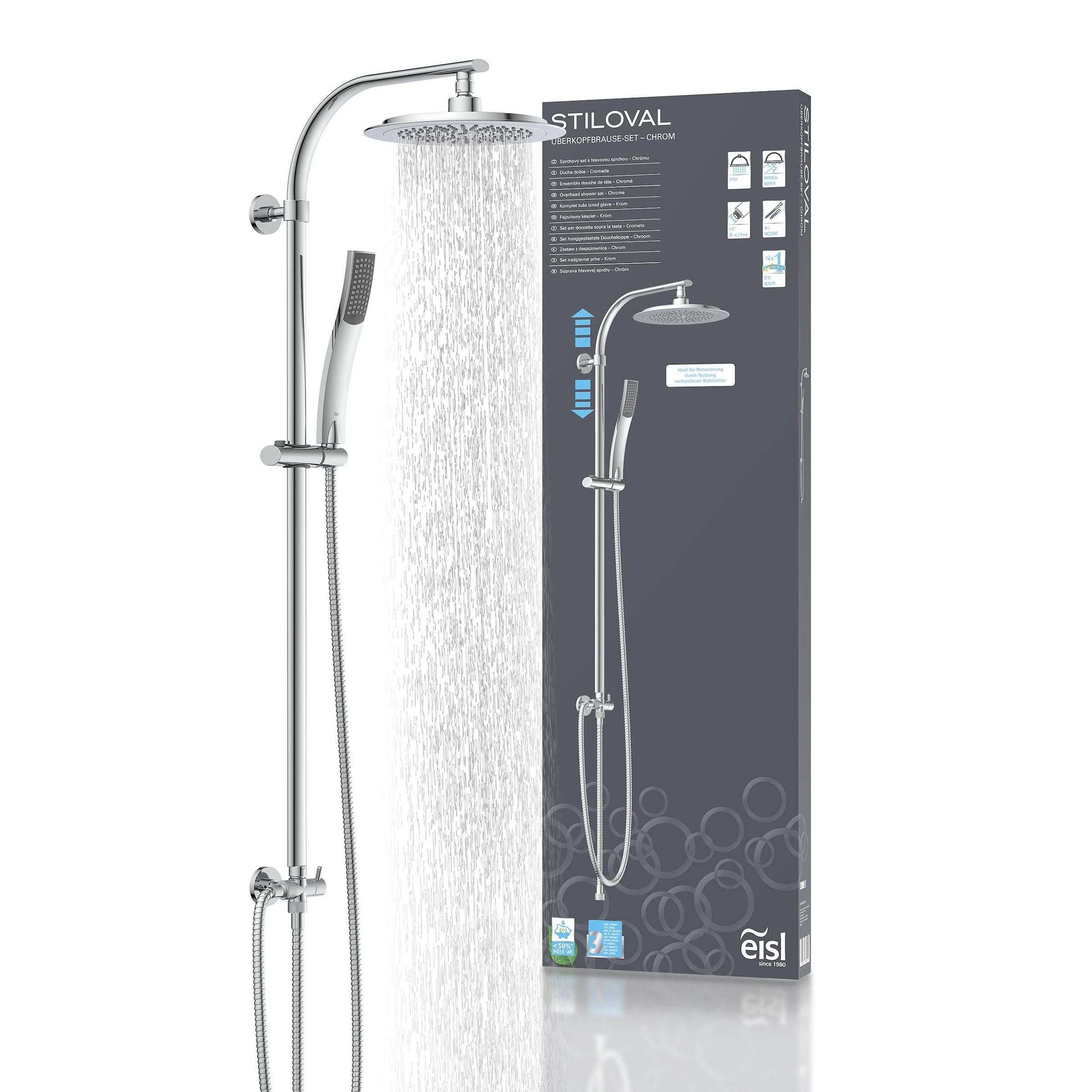 Image of Eisl Duschsystem "STILOVAL" Regendusche ohne Armatur, Duschsystem mit Kopfbrause und Handbrause