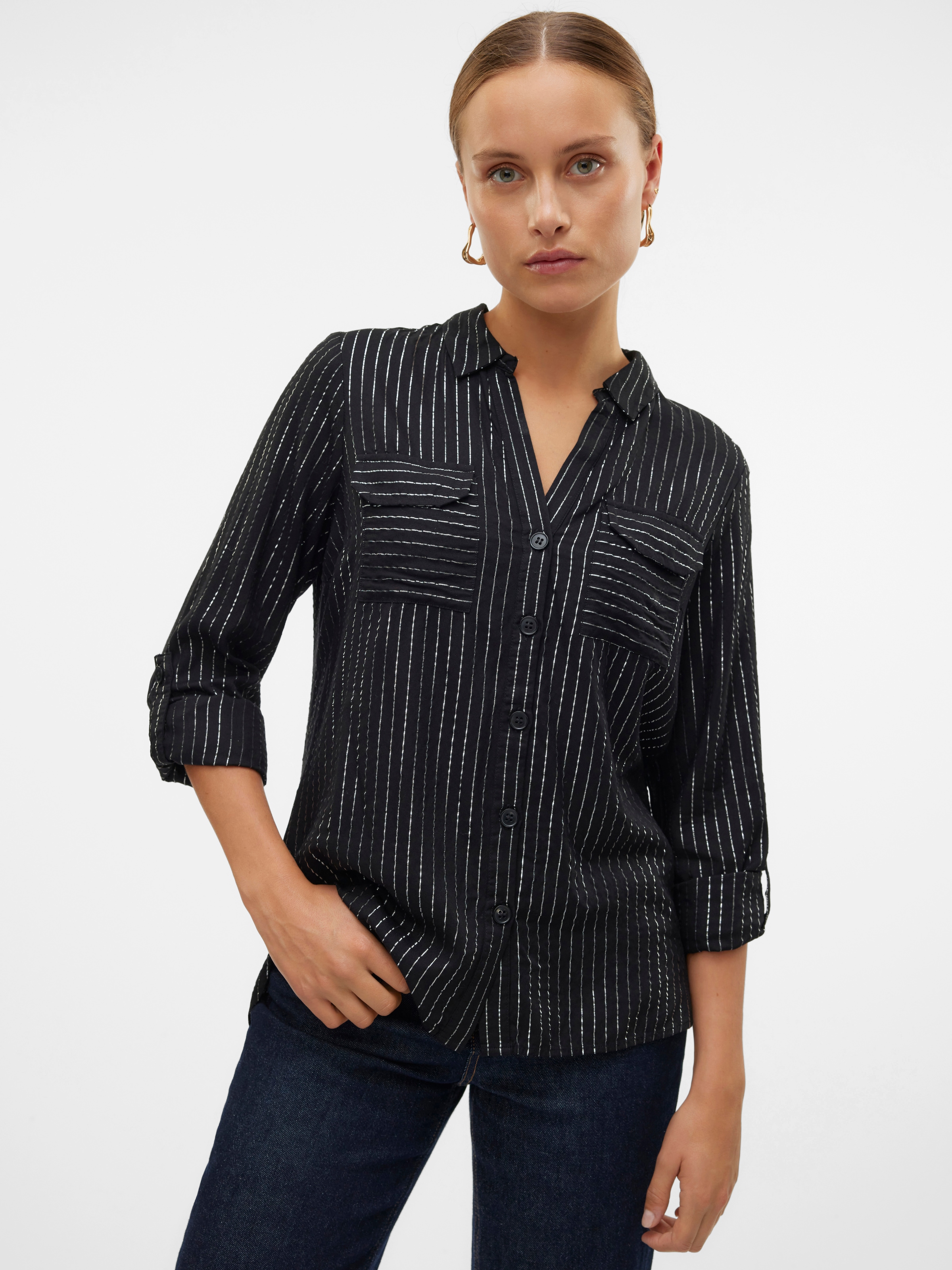 Image of Vero Moda Hemdbluse "VMBUMPY LS GLITTER SHIRT WVN GA NOOS" mit Glitzereffekt
